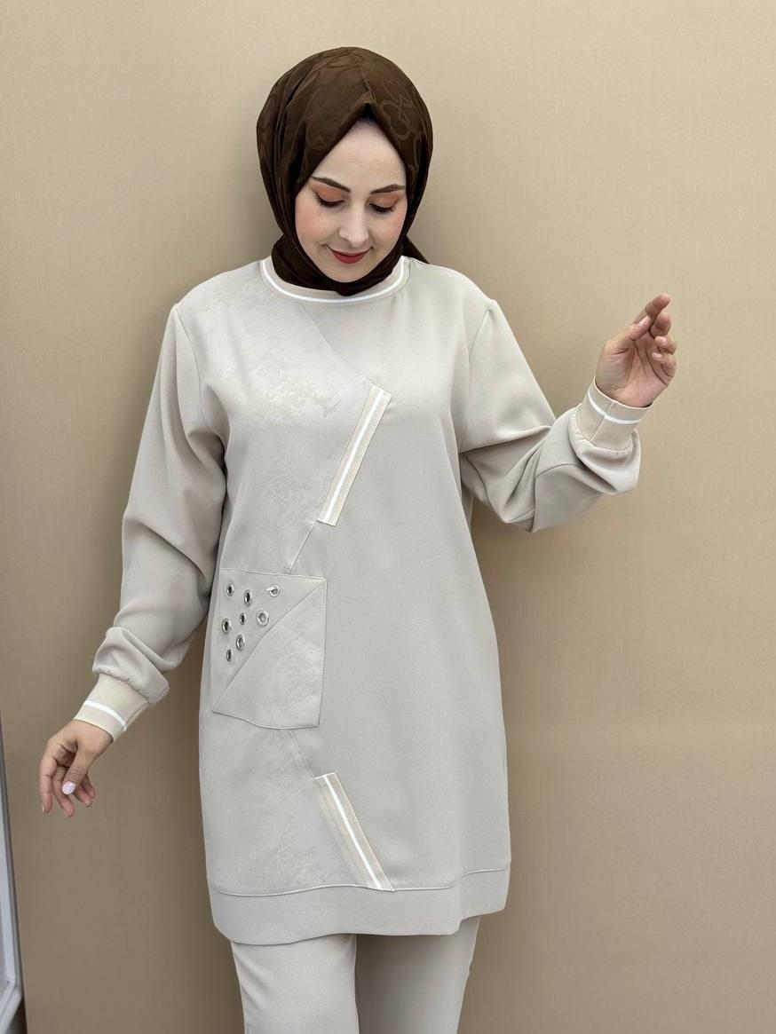 1625-Pantolon Takım-Krem