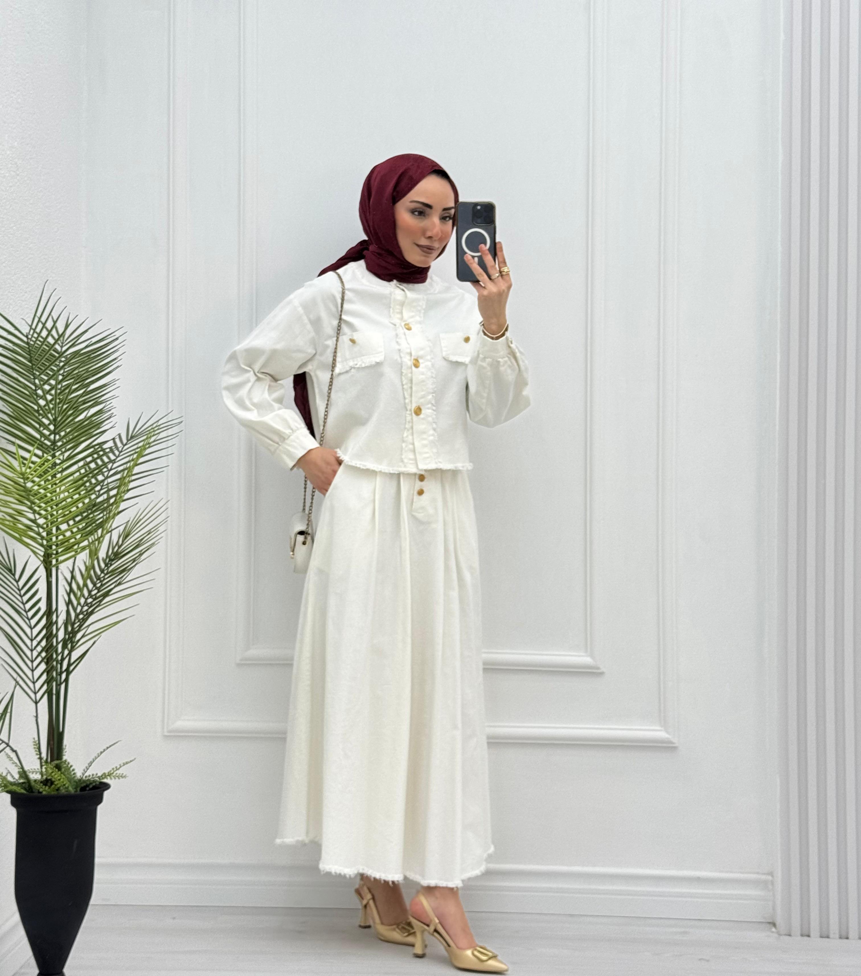 1931-Denim Takım-Beyaz