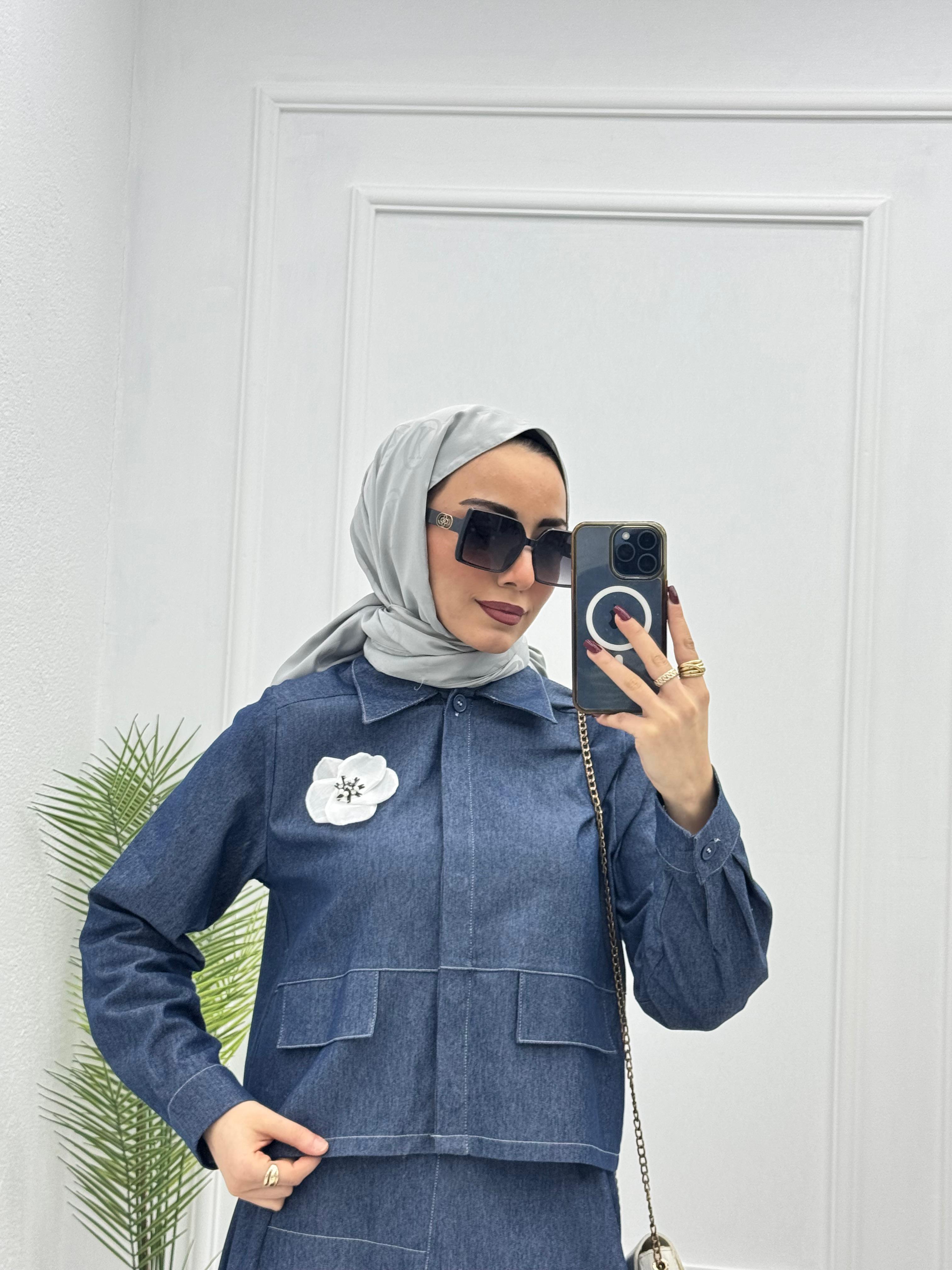 1932-Deila Etek Takım-Denim Mavi