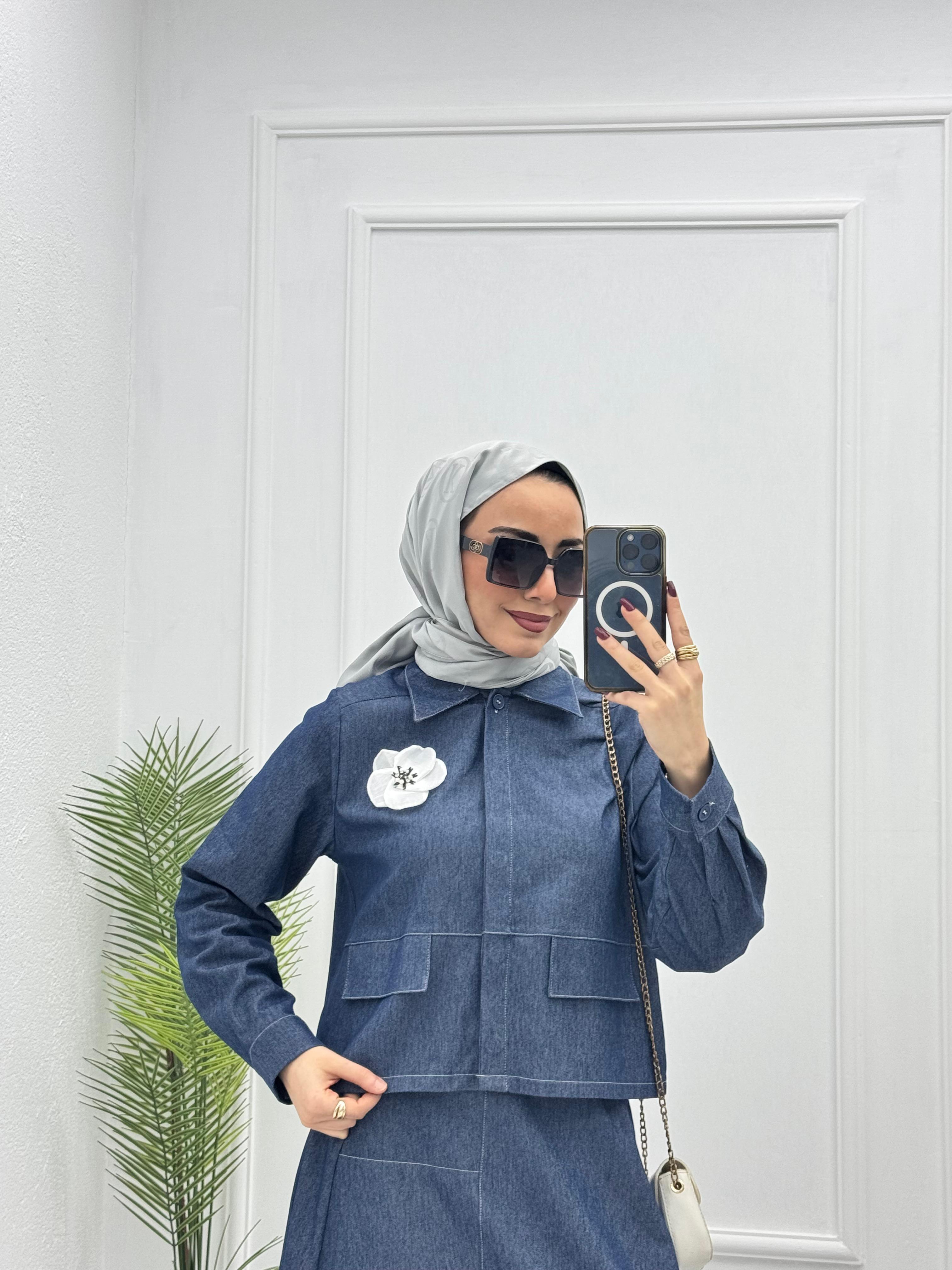 1932-Deila Etek Takım-Denim Mavi