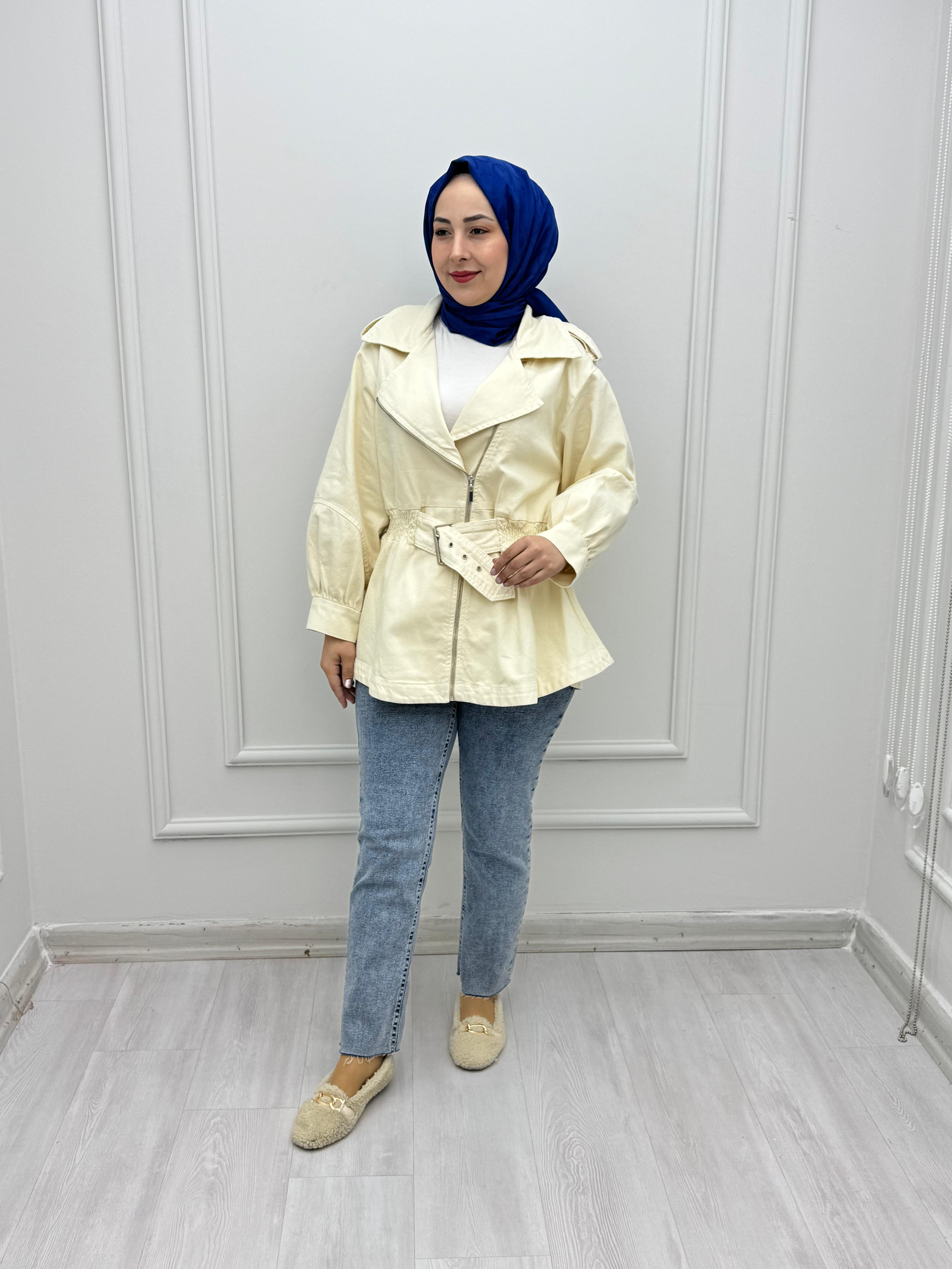 1950-Denim Ceket-Krem
