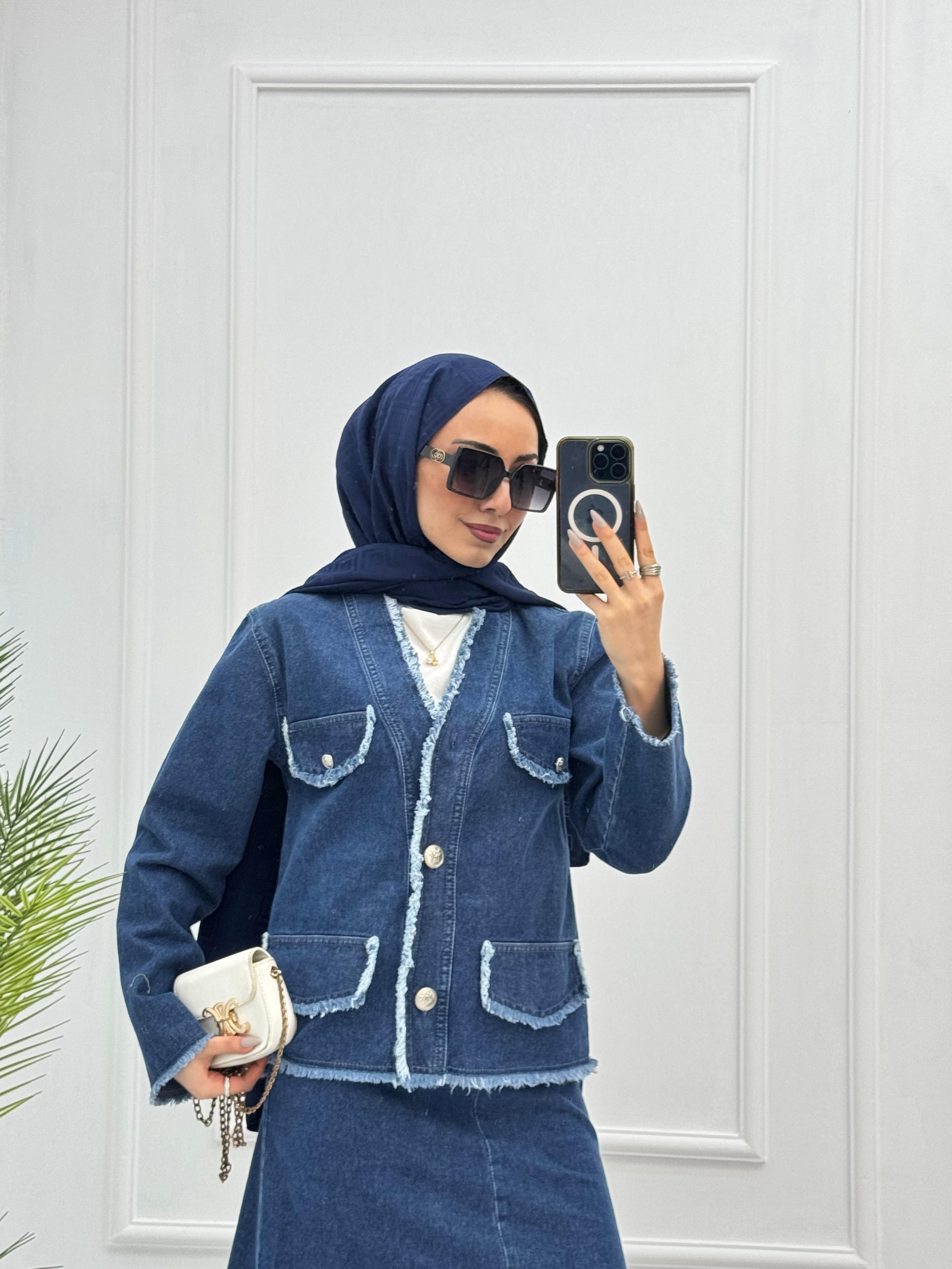 1965-Denim Etek Takım-Koyu Mavi