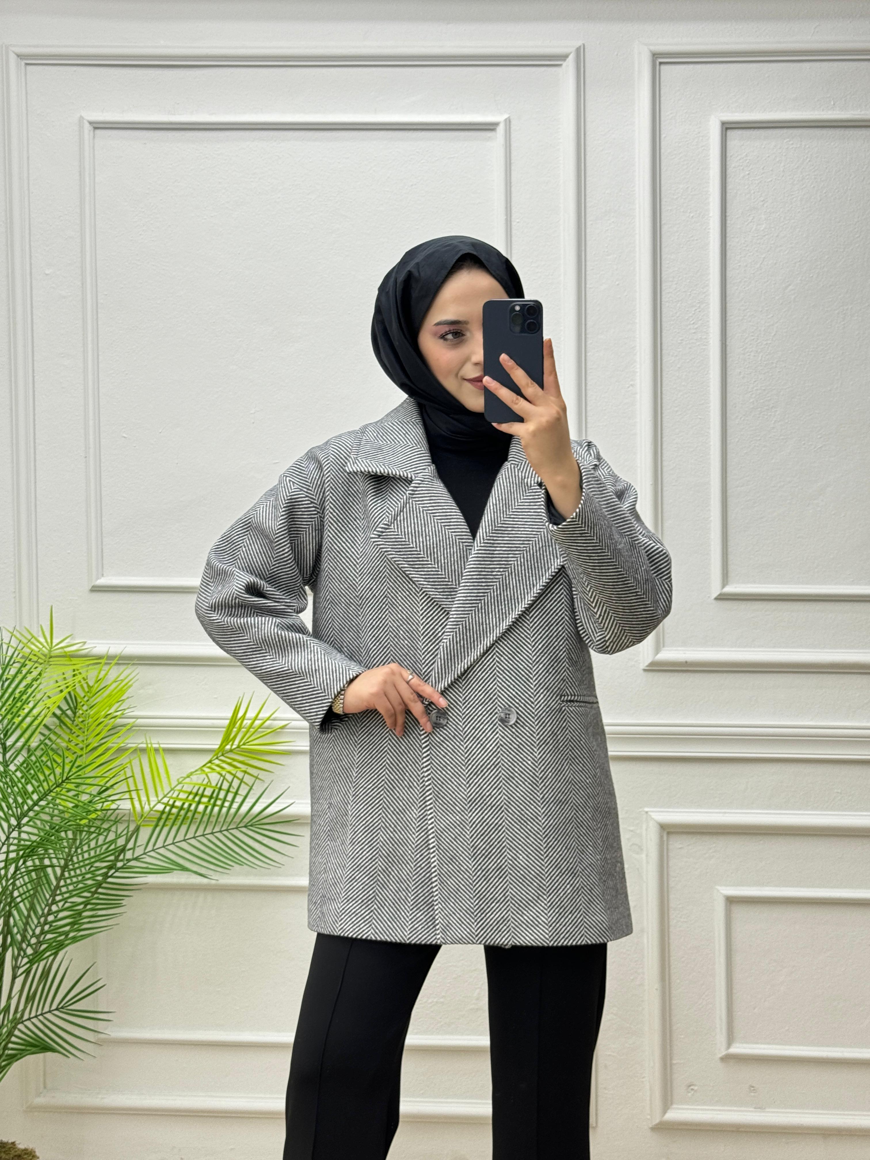 2071-Kaşe Kaban-Gri