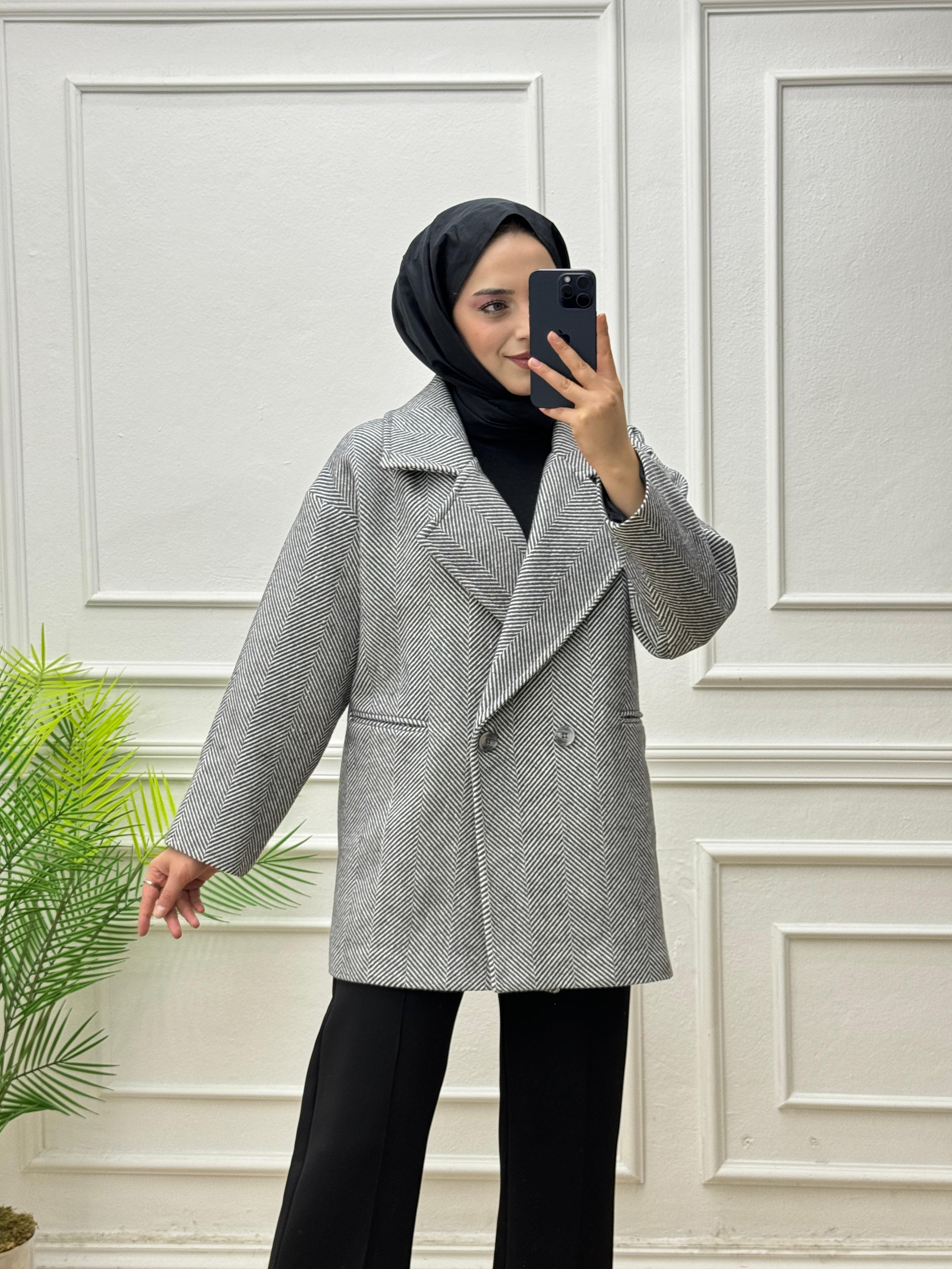 2071-Kaşe Kaban-Gri