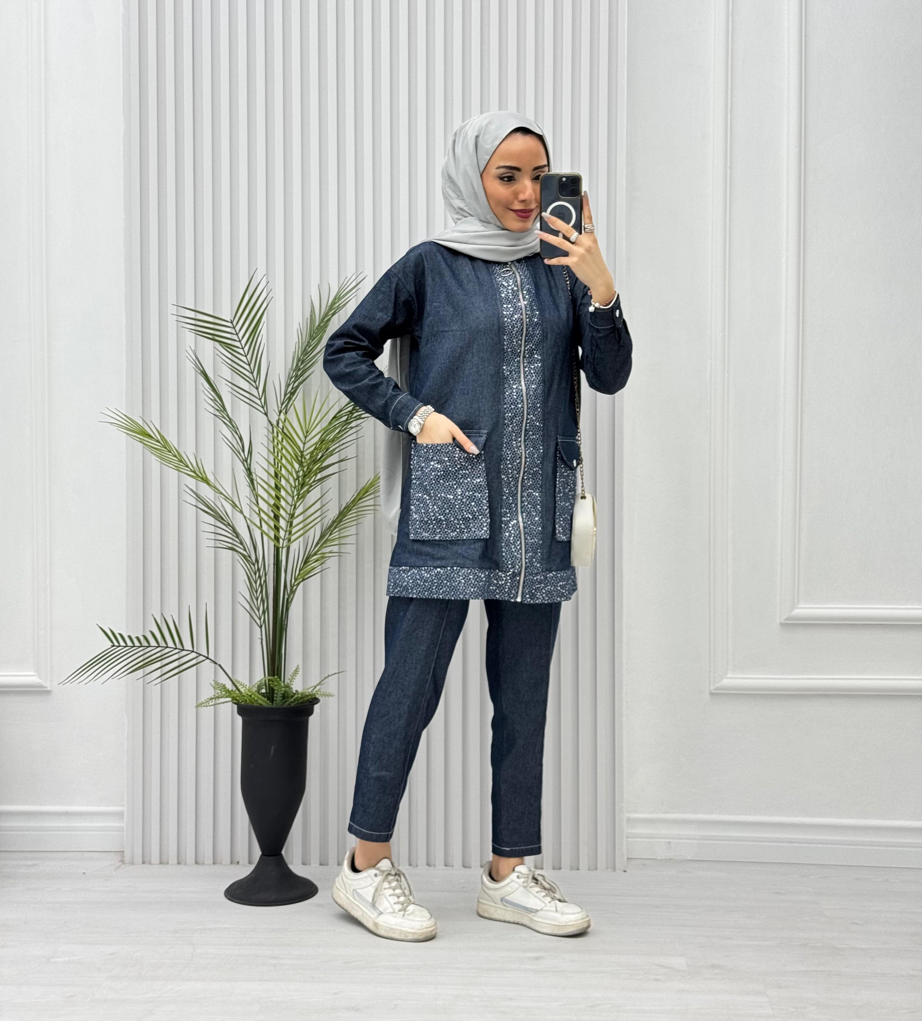 2254-Tencel Denim Takım-Lacivert