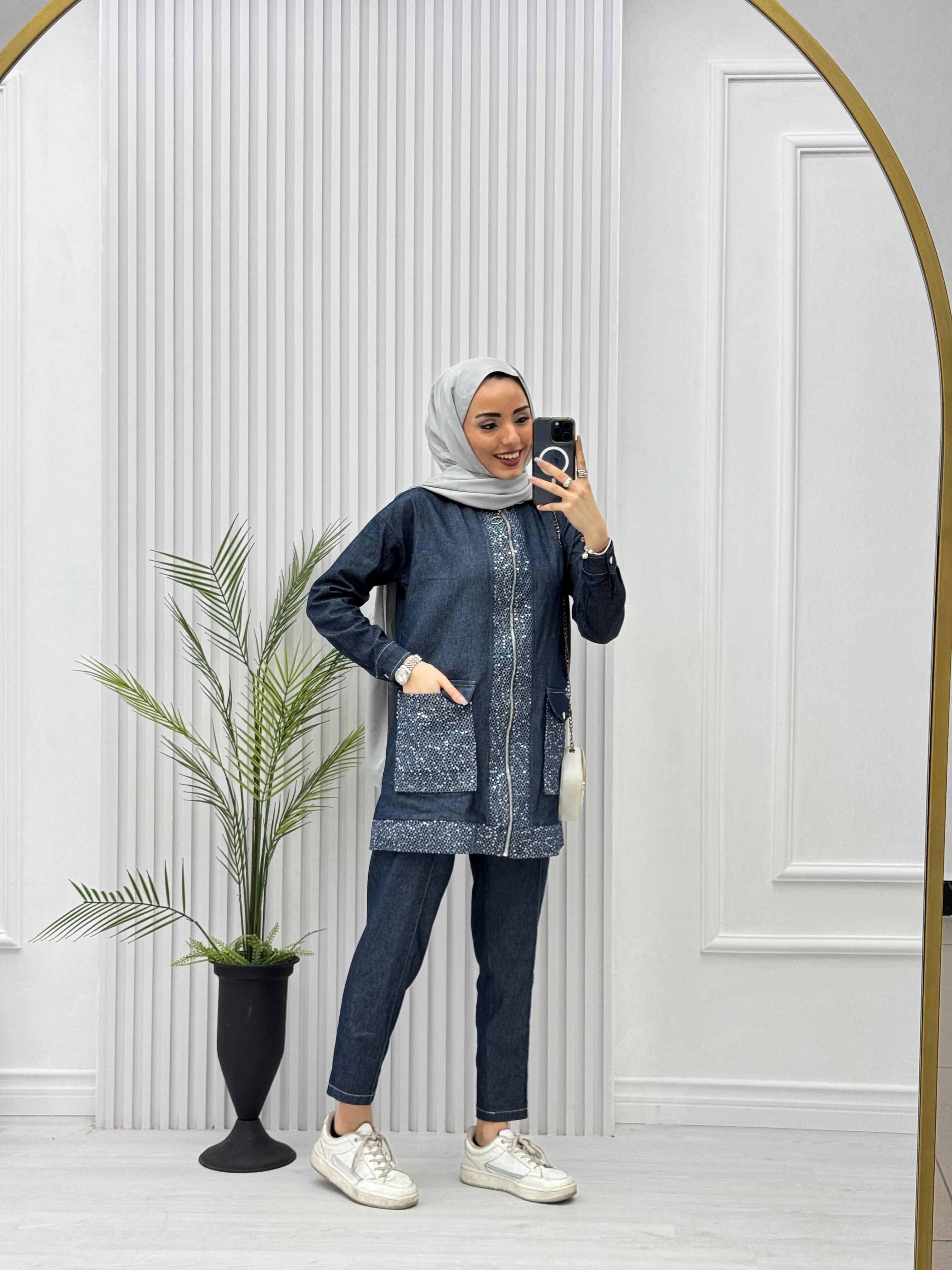 2254-Tencel Denim Takım-Lacivert
