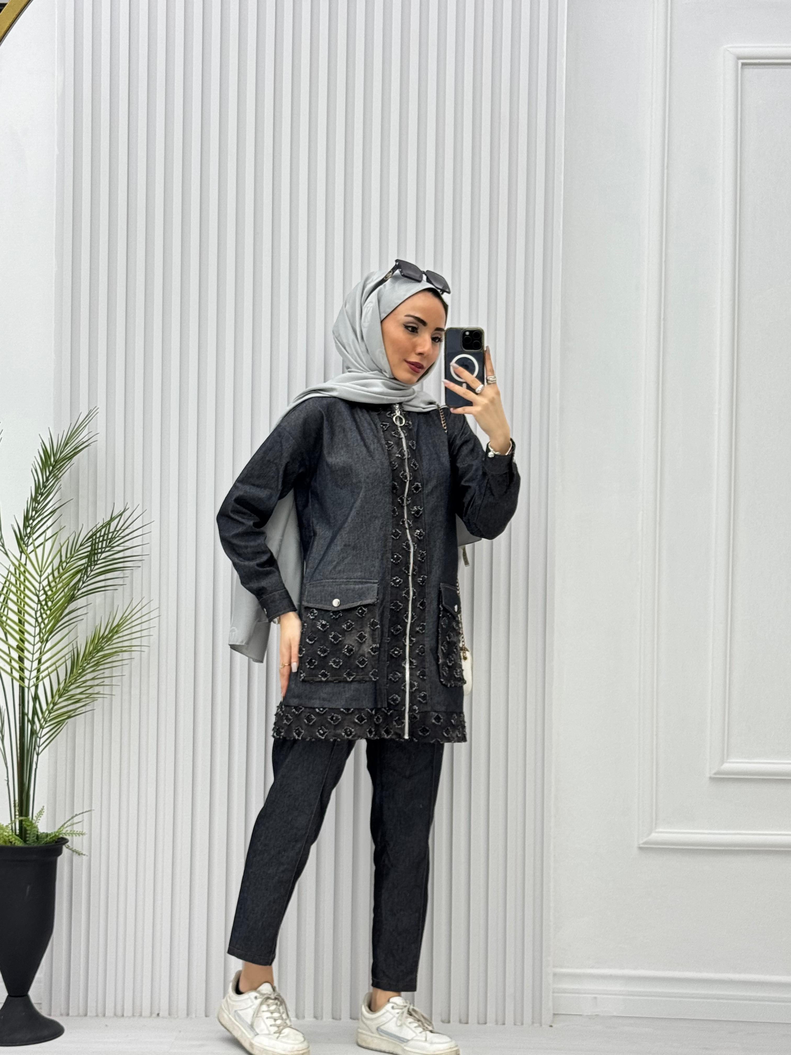 2254-Tencel Denim Takım-Siyah