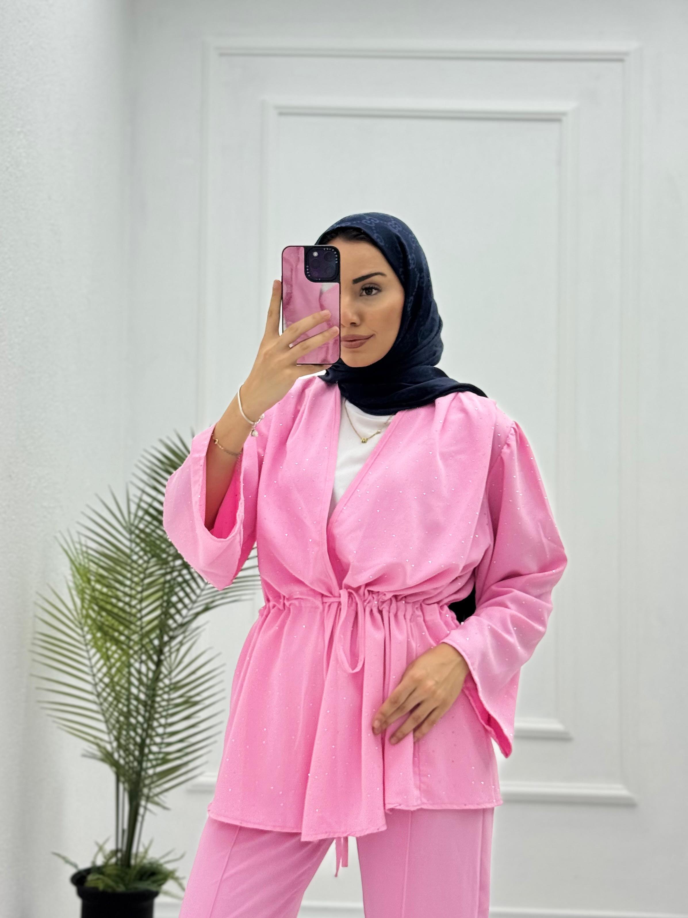 2455-Taşlı Takım-Pembe