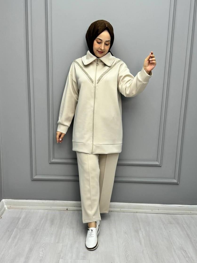 2565-Henna Pantolon Takım-Krem