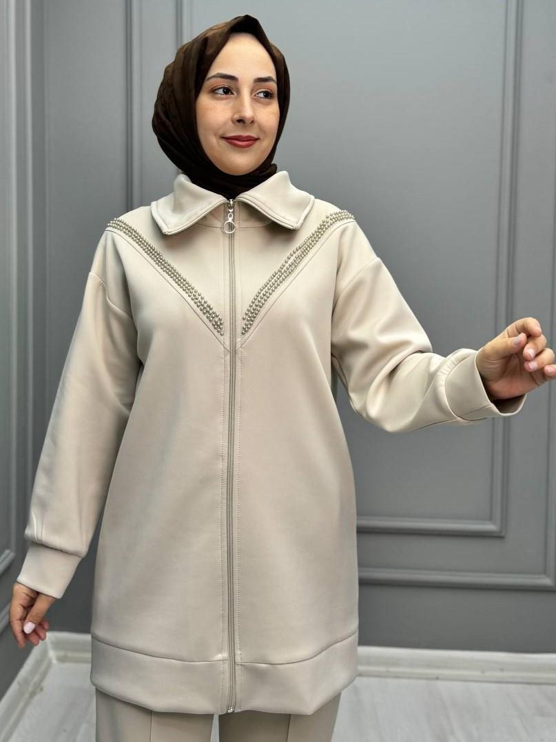 2565-Henna Pantolon Takım-Krem
