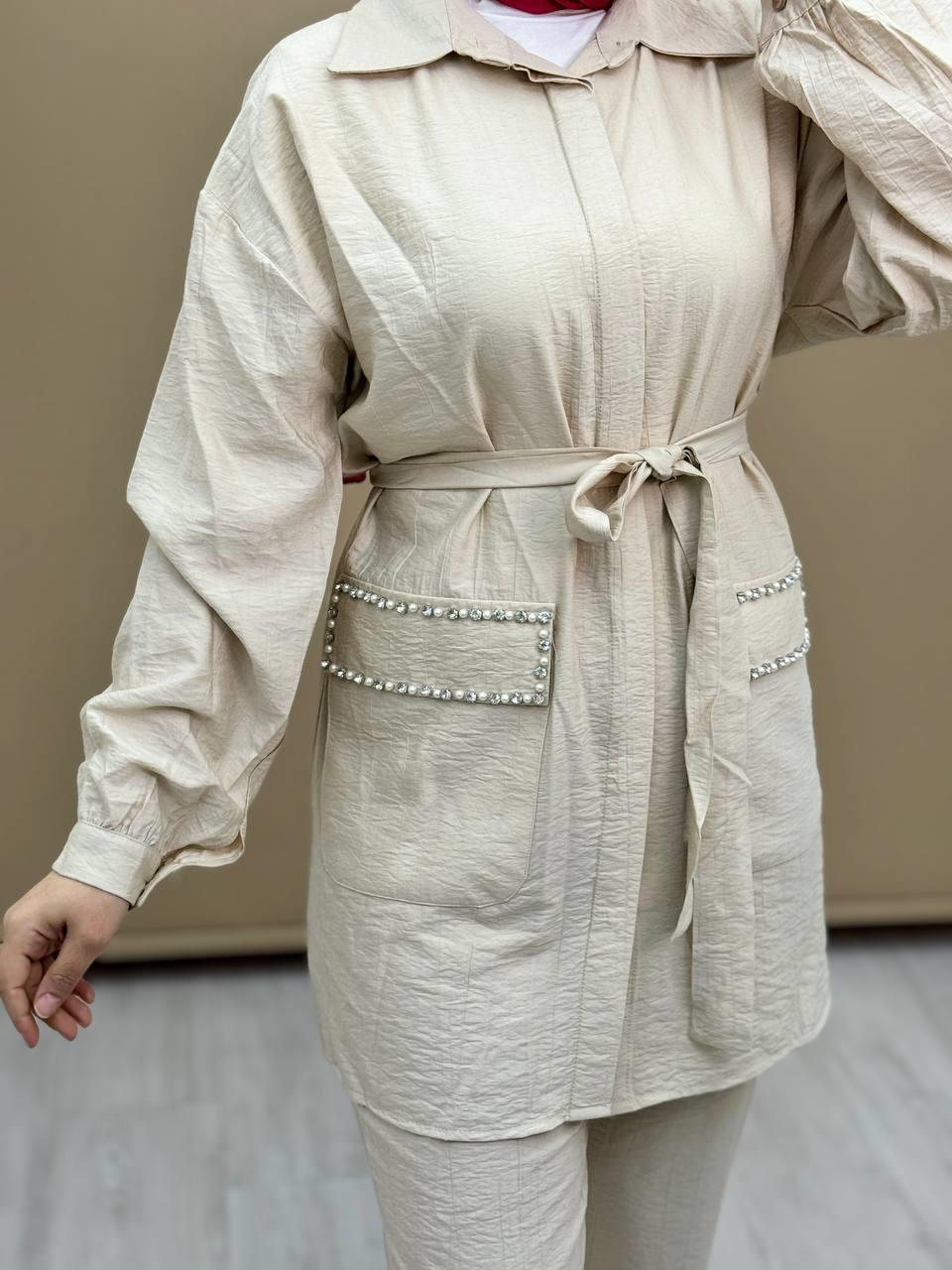 2840-Günlük Pantolon Takım-Krem