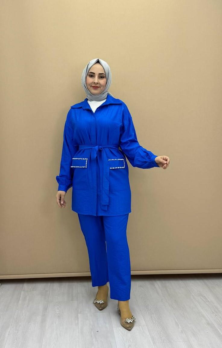 2840-Günlük Pantolon Takım-Saks Mavi