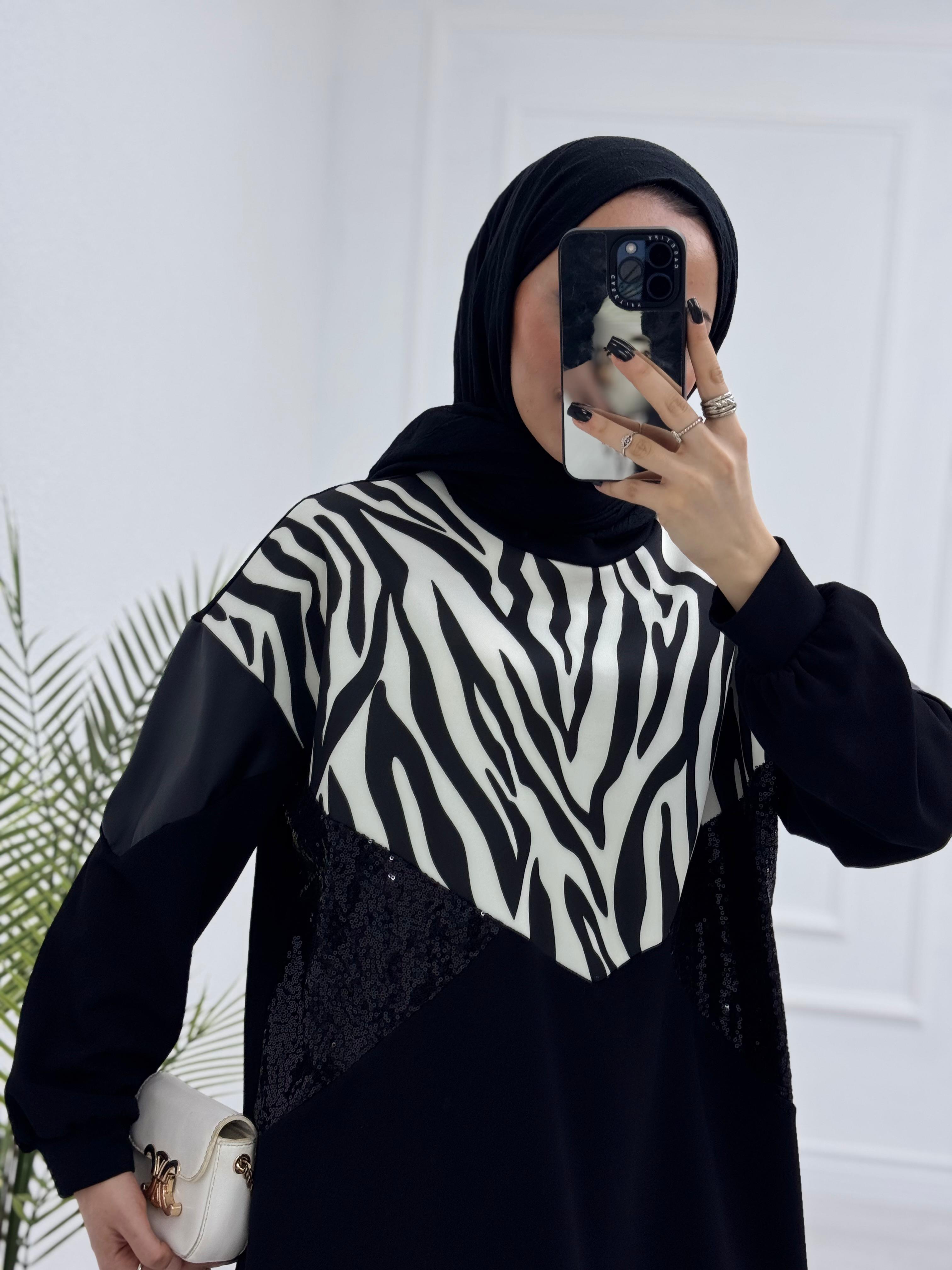 3076-Payetli Zebra Takım-Siyah