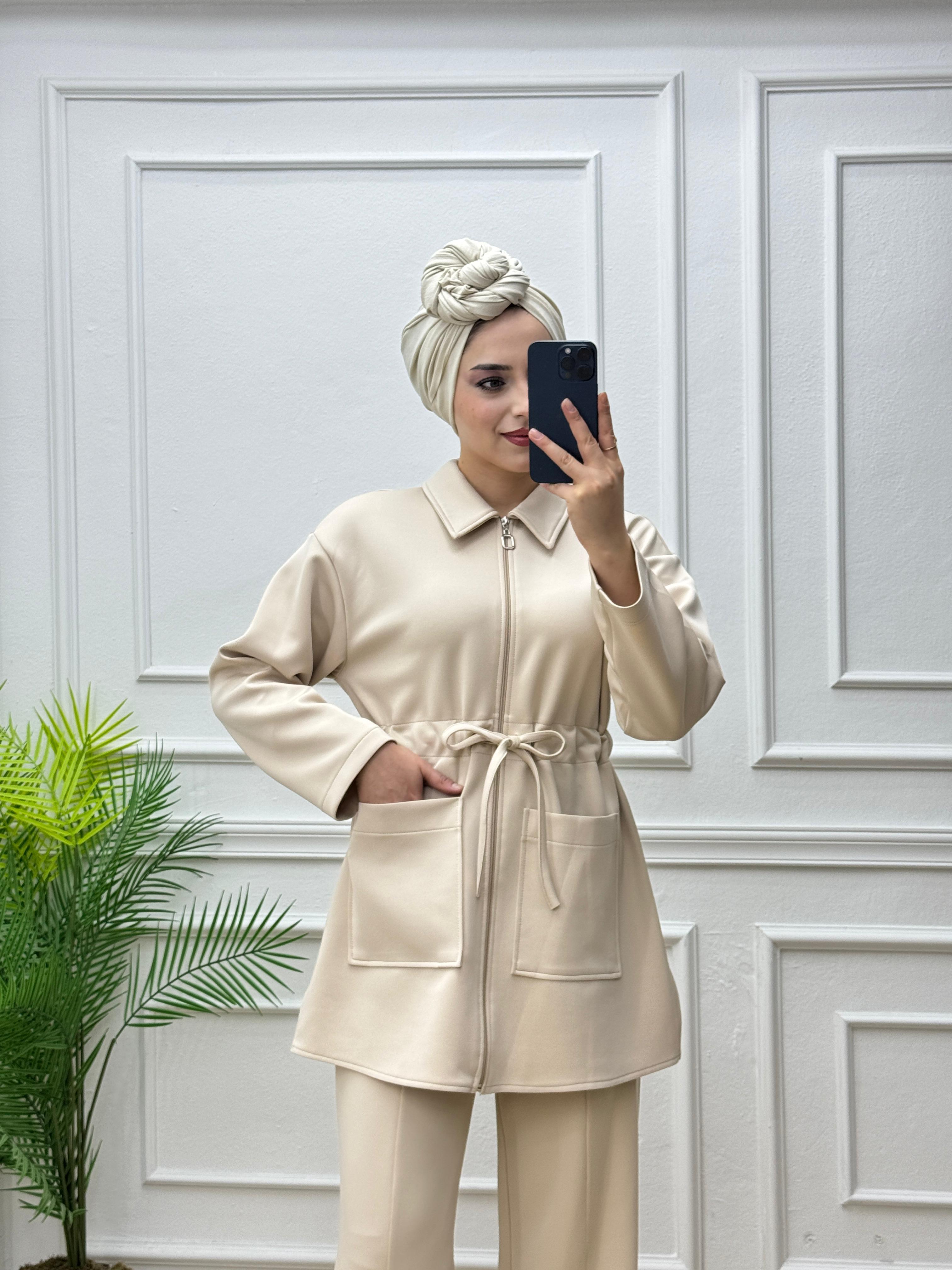 3241-Esila Pantolon Takım-Krem