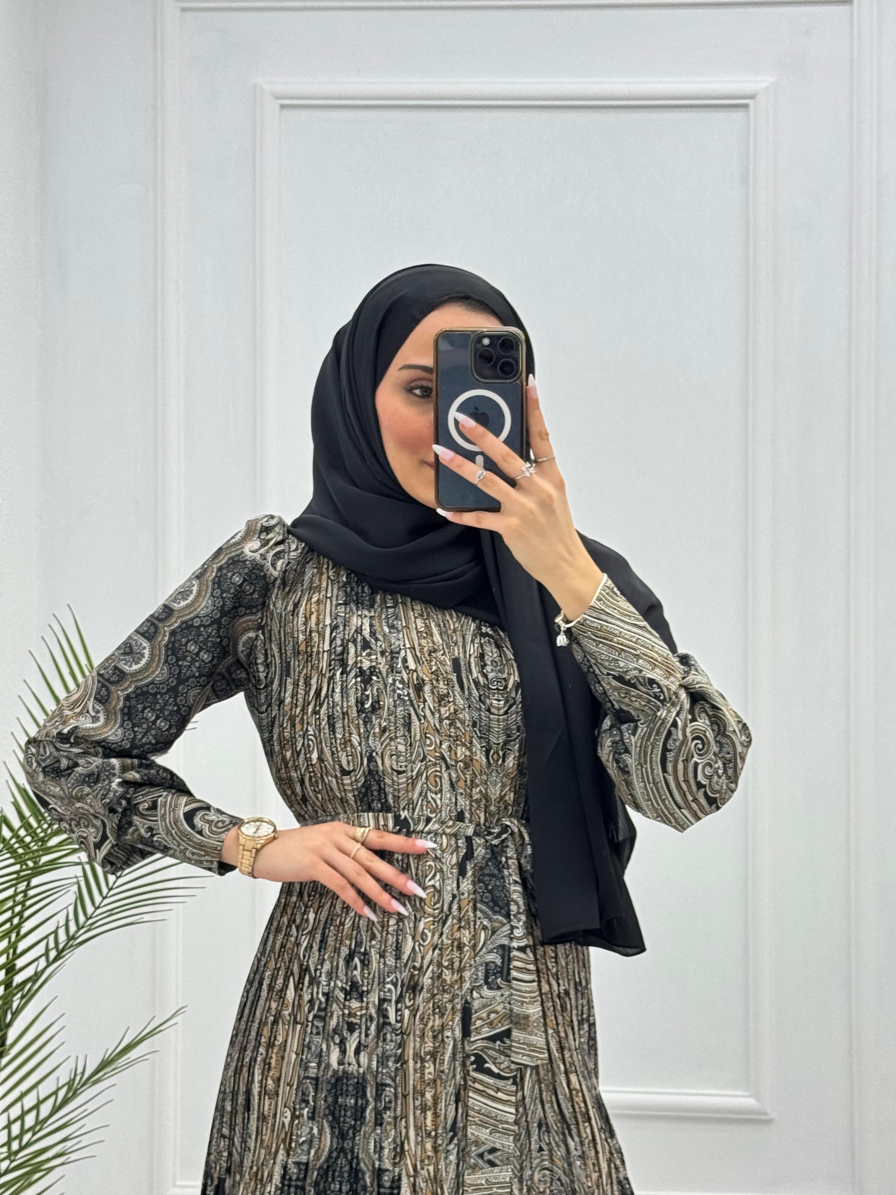 3243-Patterned Elbise-Siyah