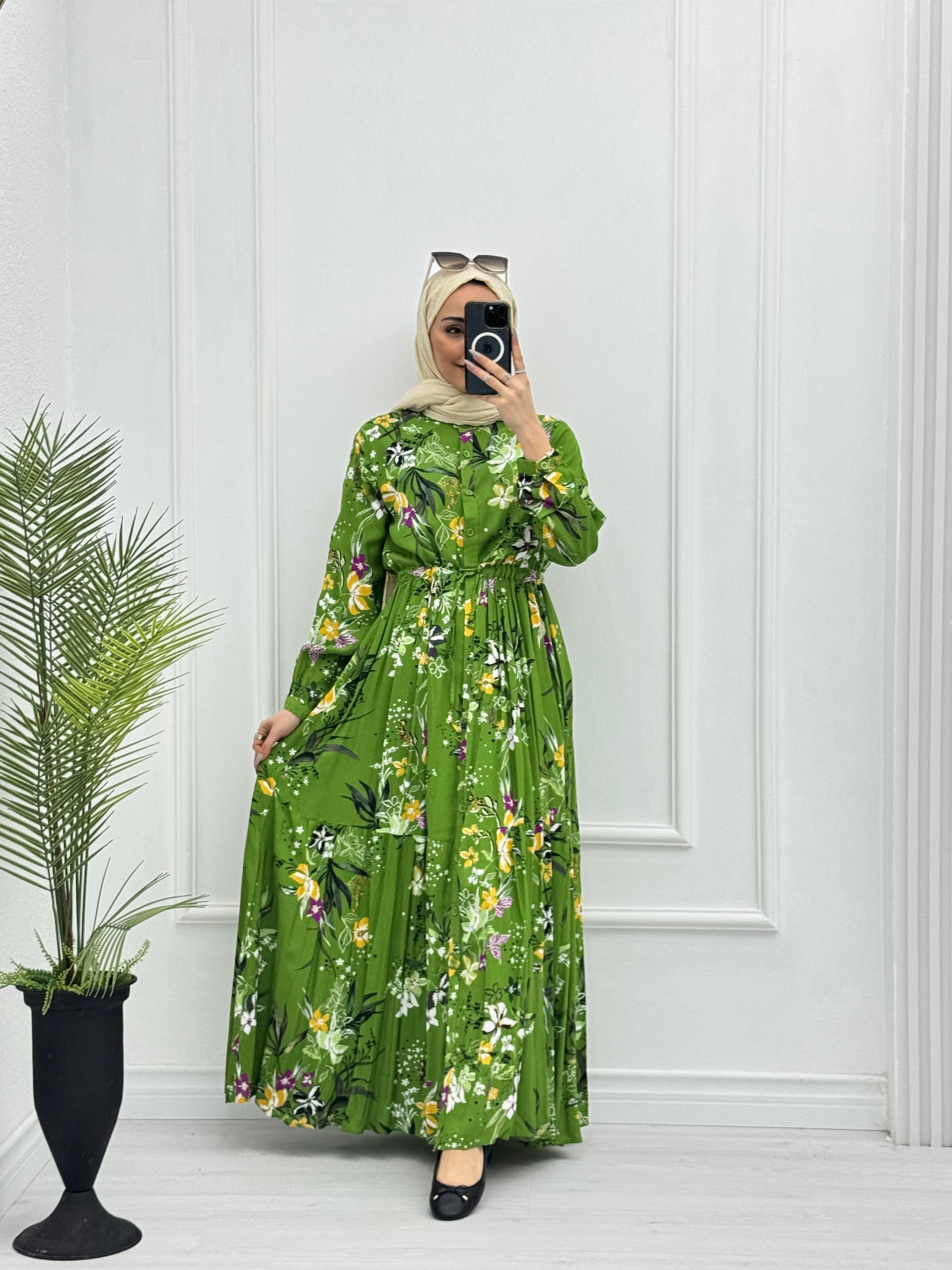 3262-Cherry Elbise-Yeşil