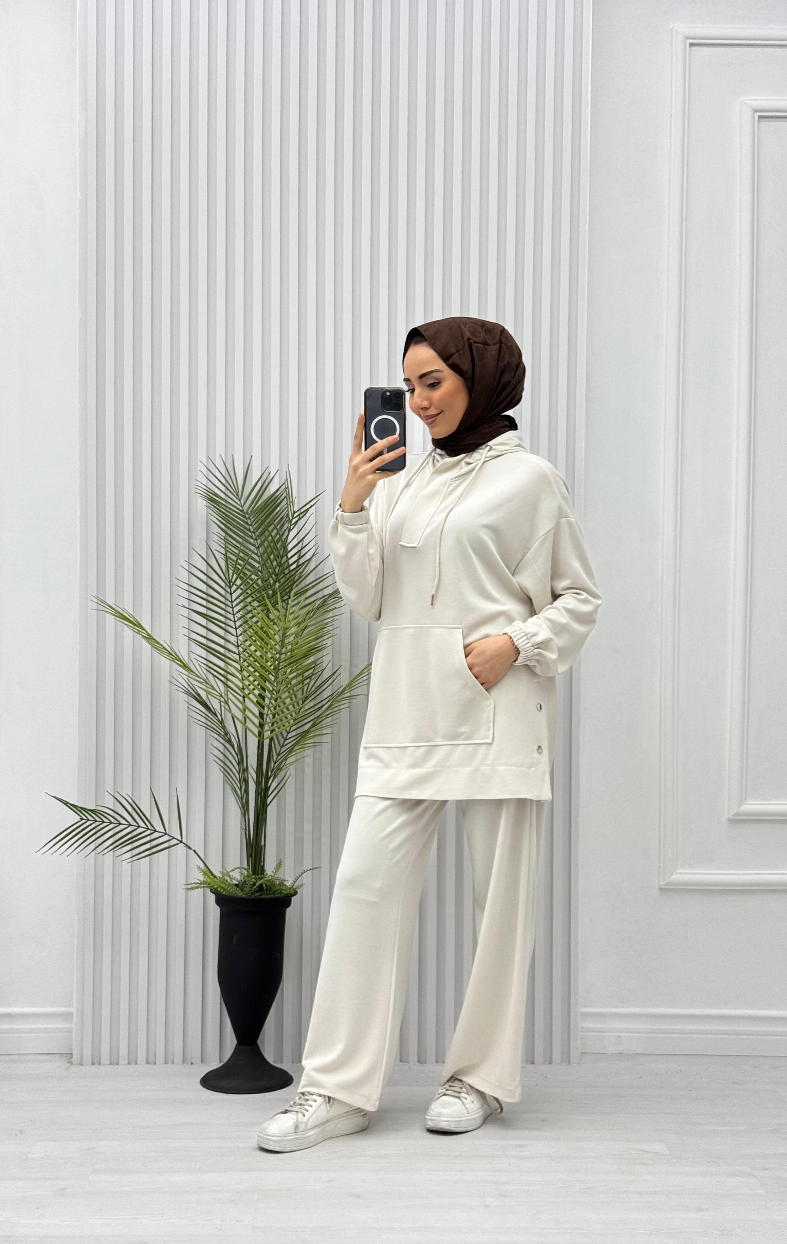 3619-Tencel Spor Takım-Krem