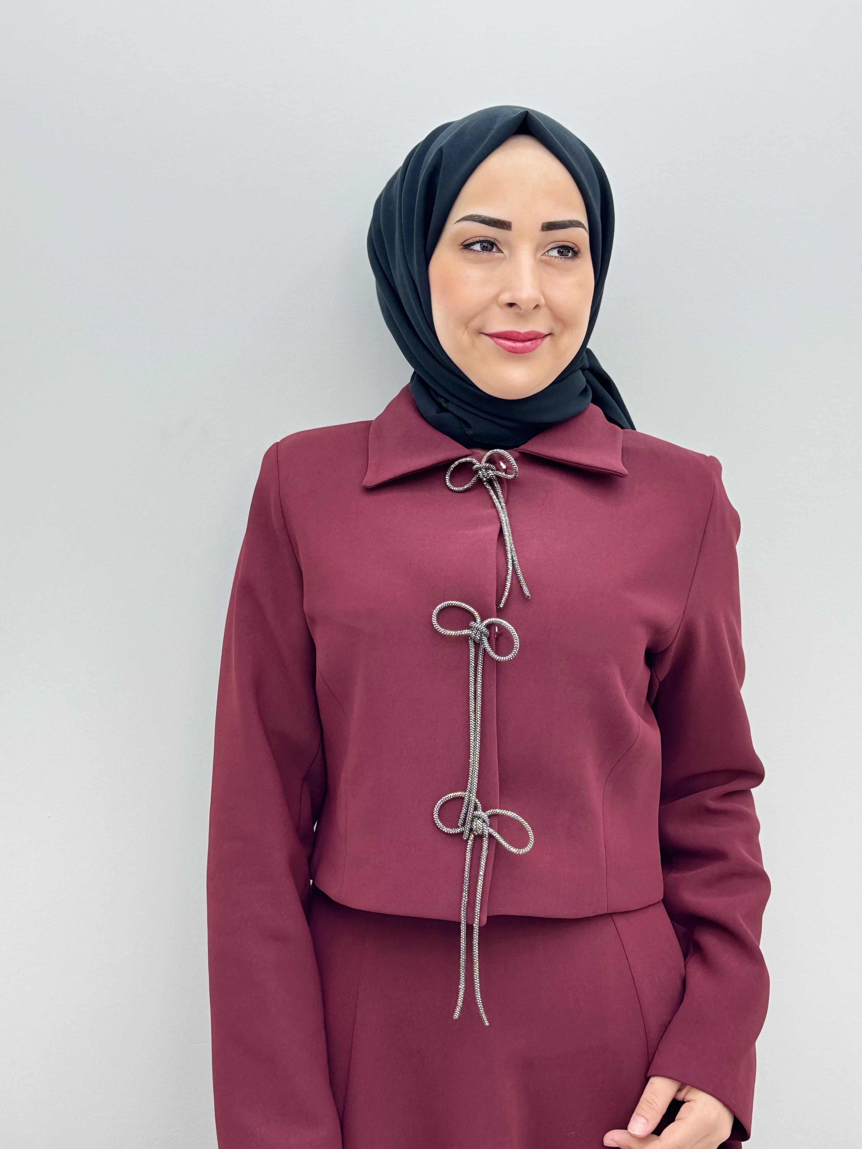 3788-Fiyonklu Takım-Bordo
