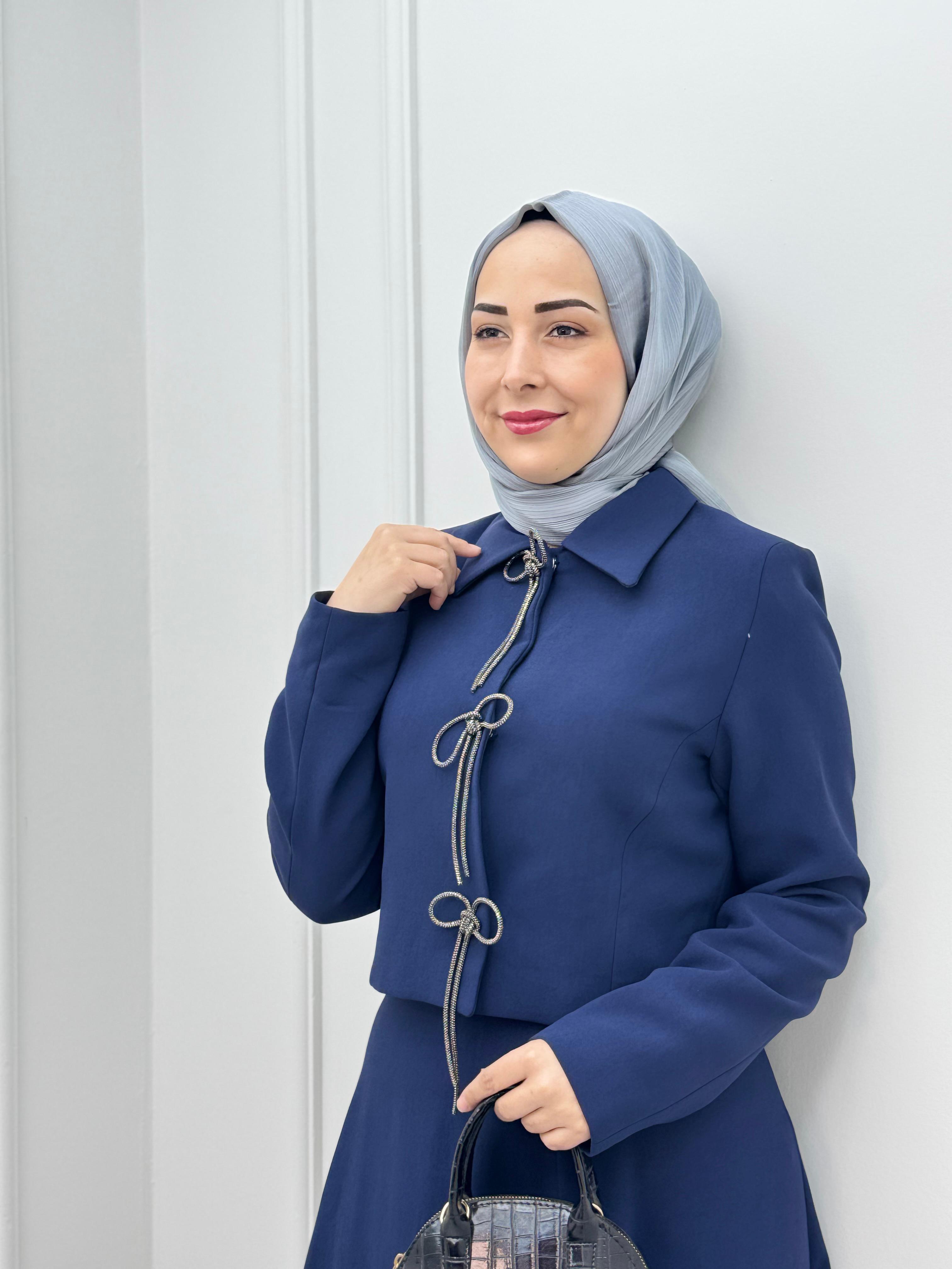 3788-Fiyonklu Takım-Lacivert