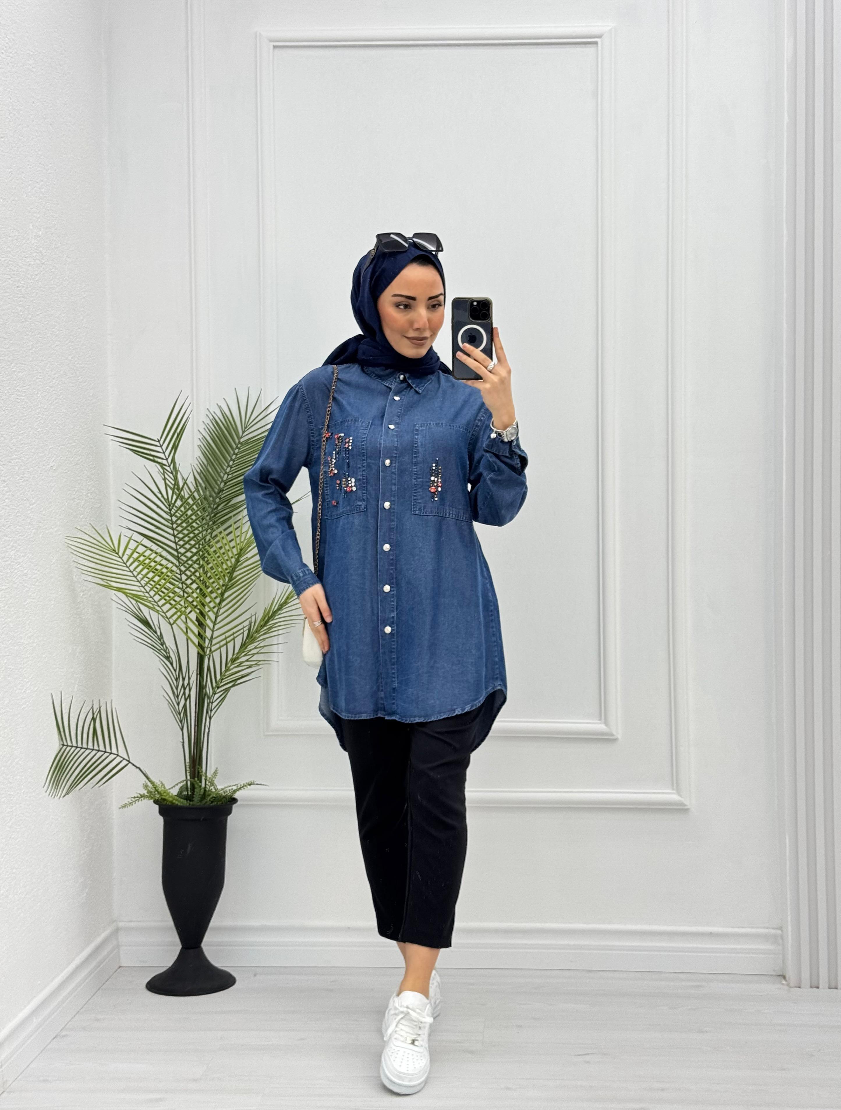 4023-Tencel Gömlek-Koyu Mavi