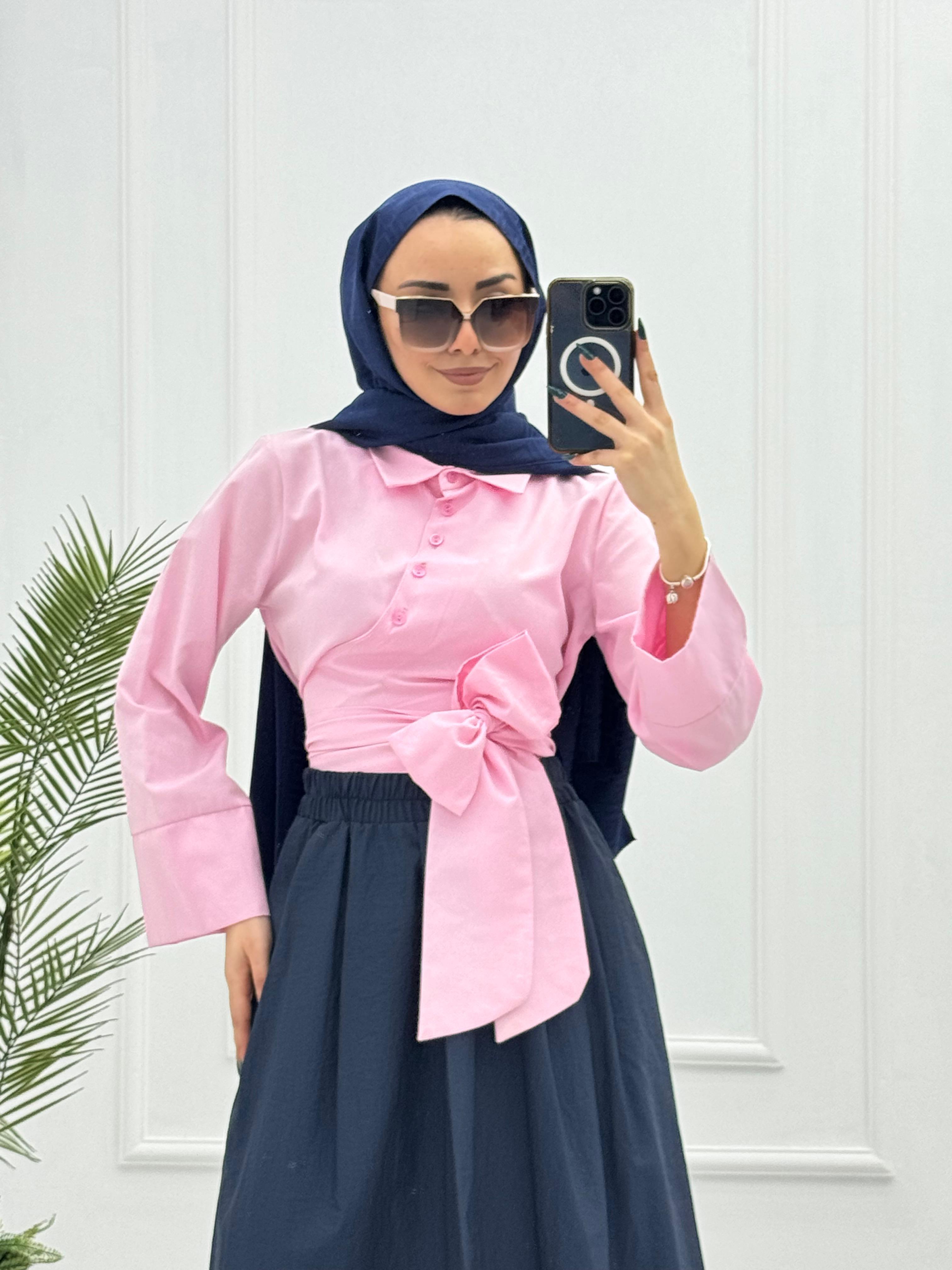 4032-Yandan Bağlamalı Gömlek-Pembe