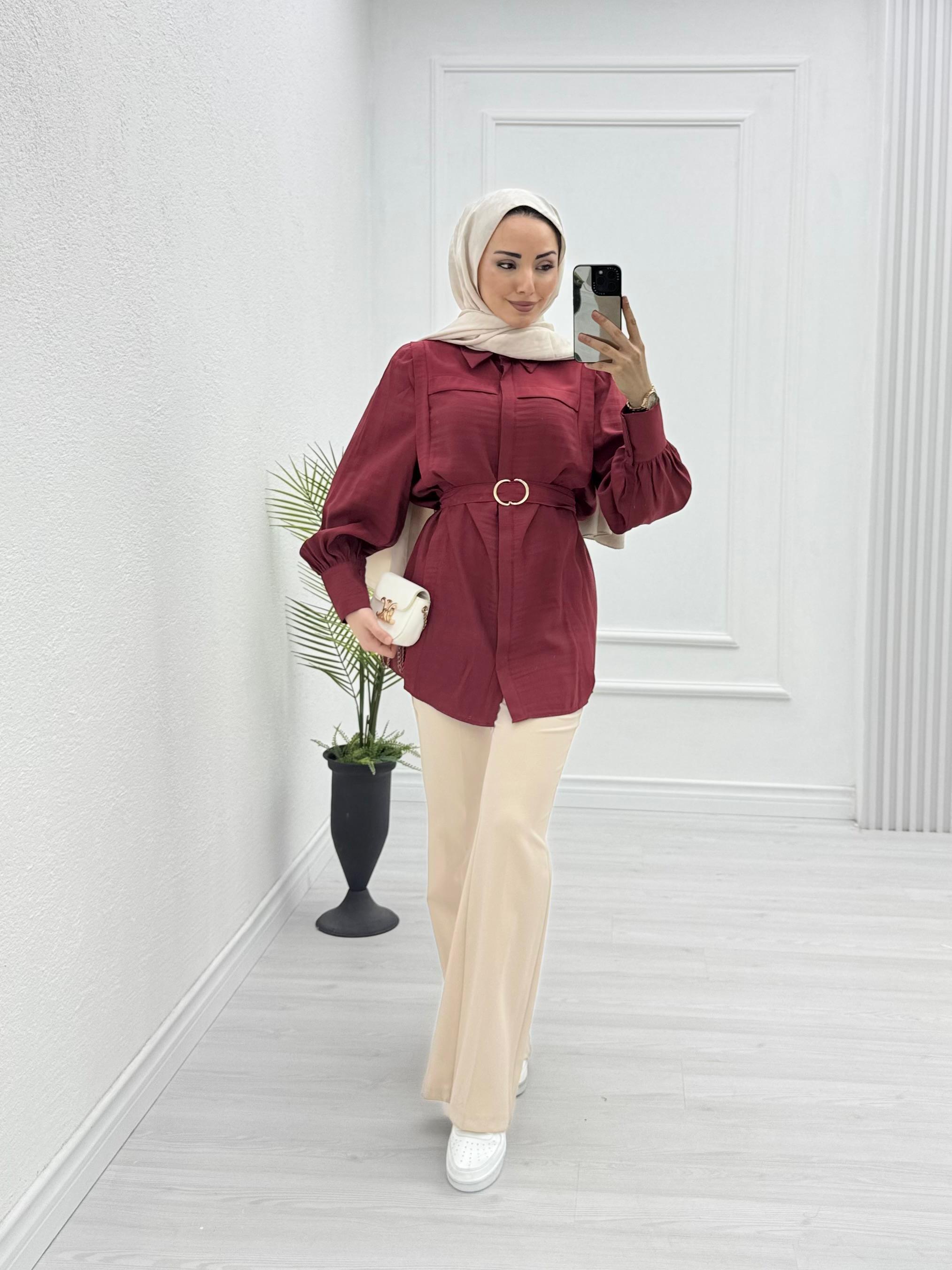 4056-Tencel Gömlek-Bordo