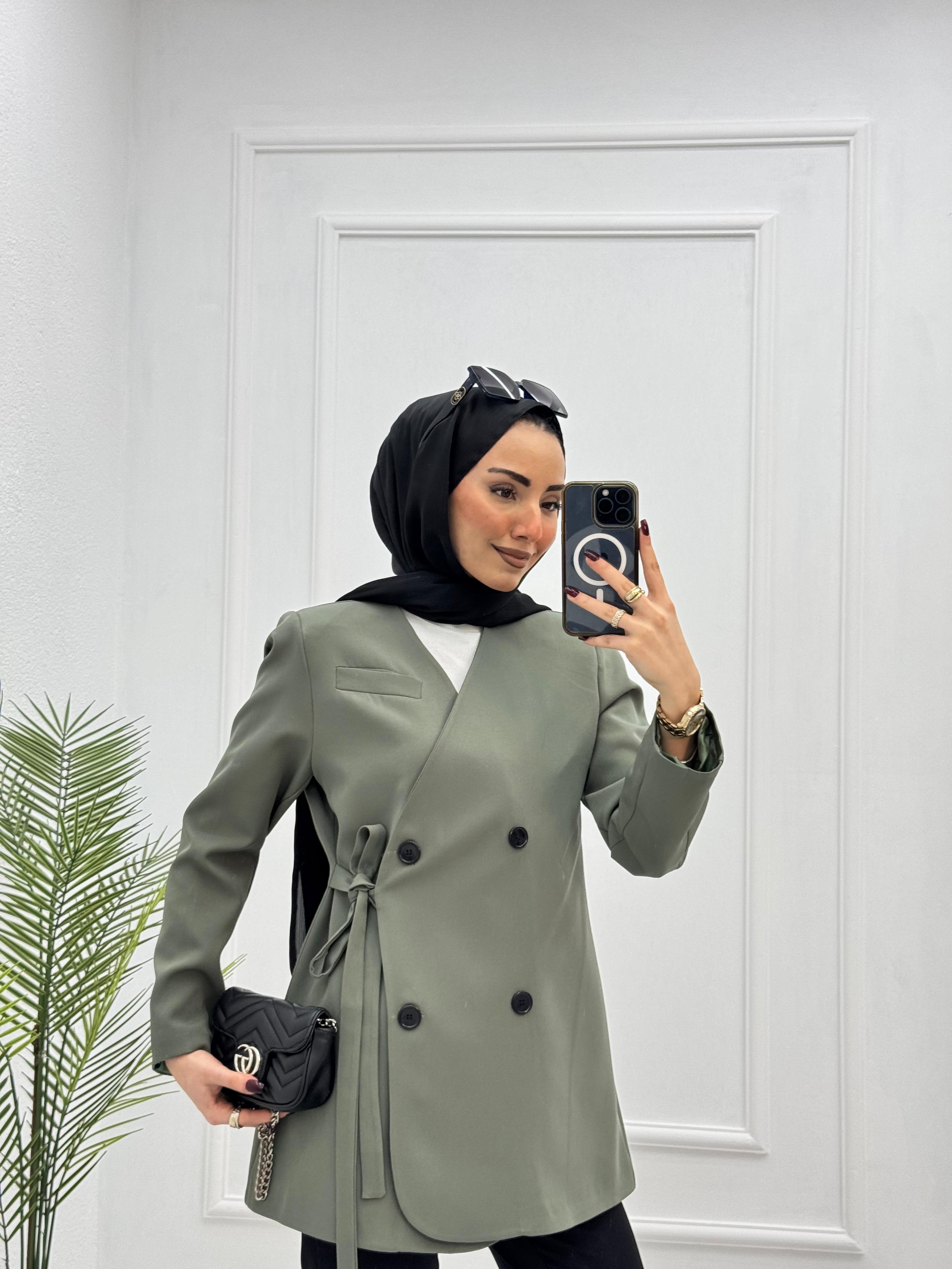 4123-Blazer Ceket-Sedef Yeşili