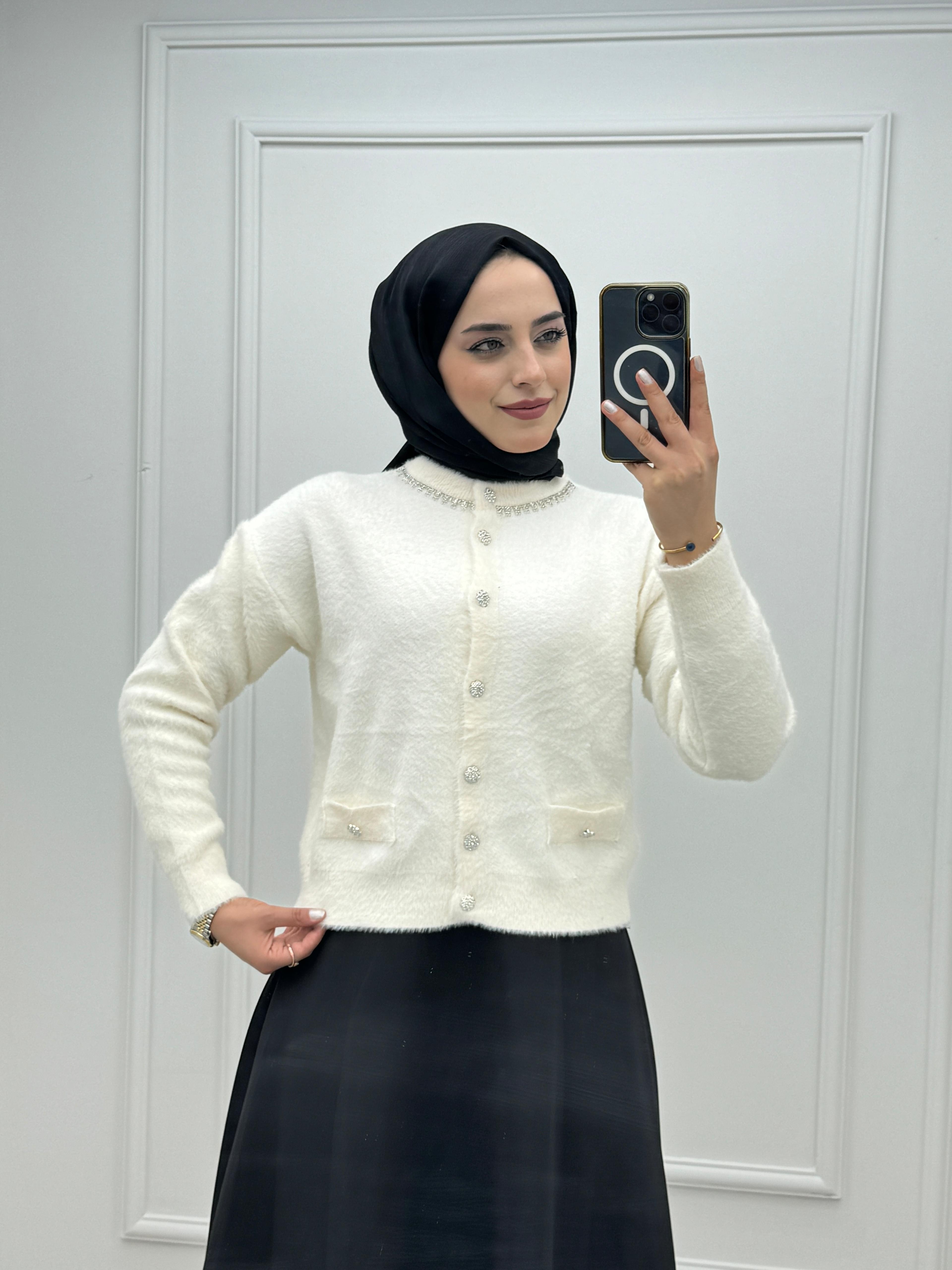5011-Yumoş Kısa Hırka-Ekru