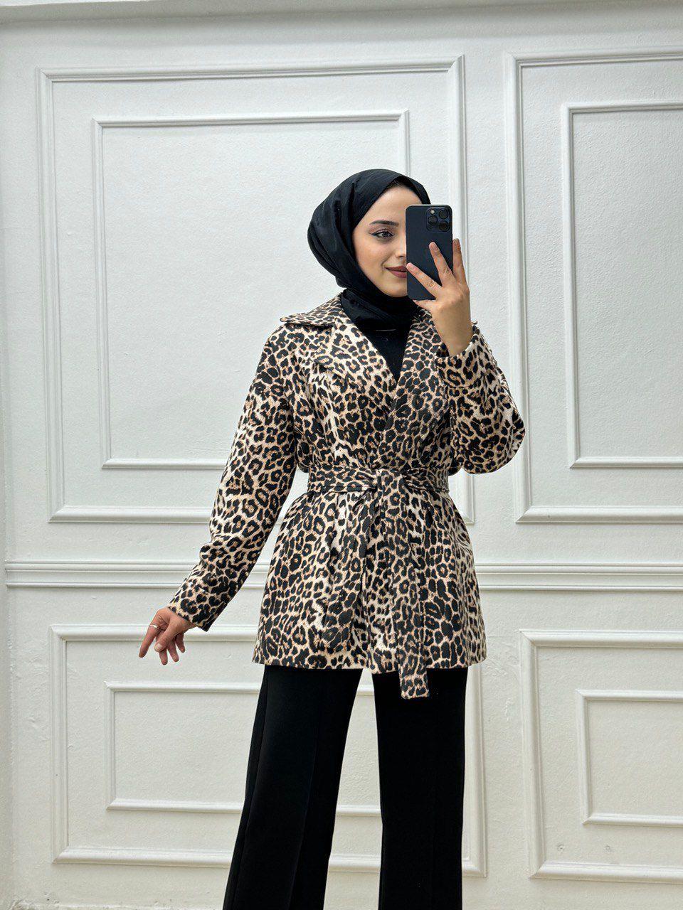 7369-Leopar Ceket-Krem