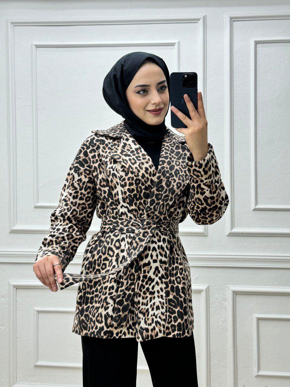 7369-Leopar Ceket-Krem