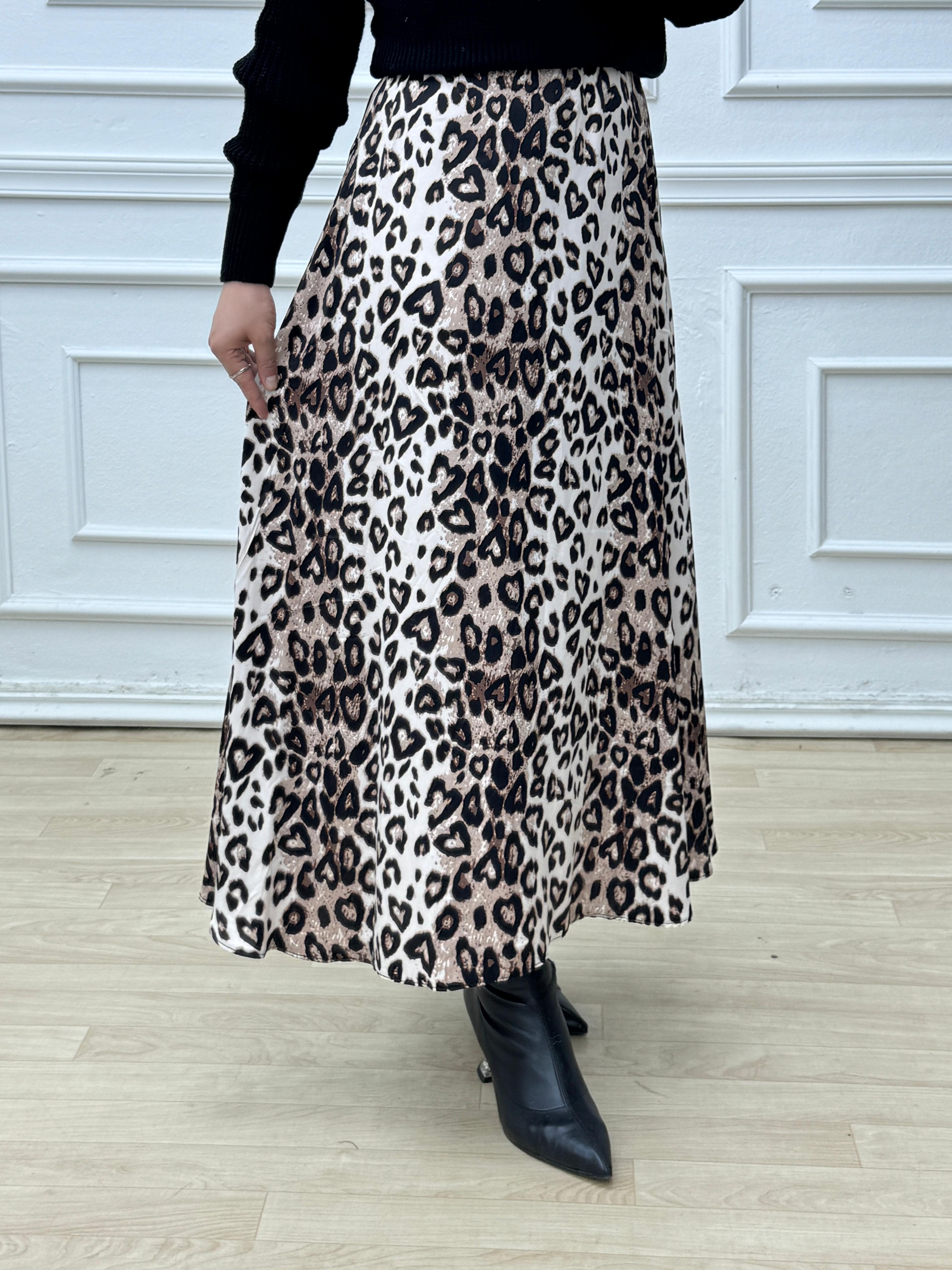 7689-Leopar Saten Etek-Krem
