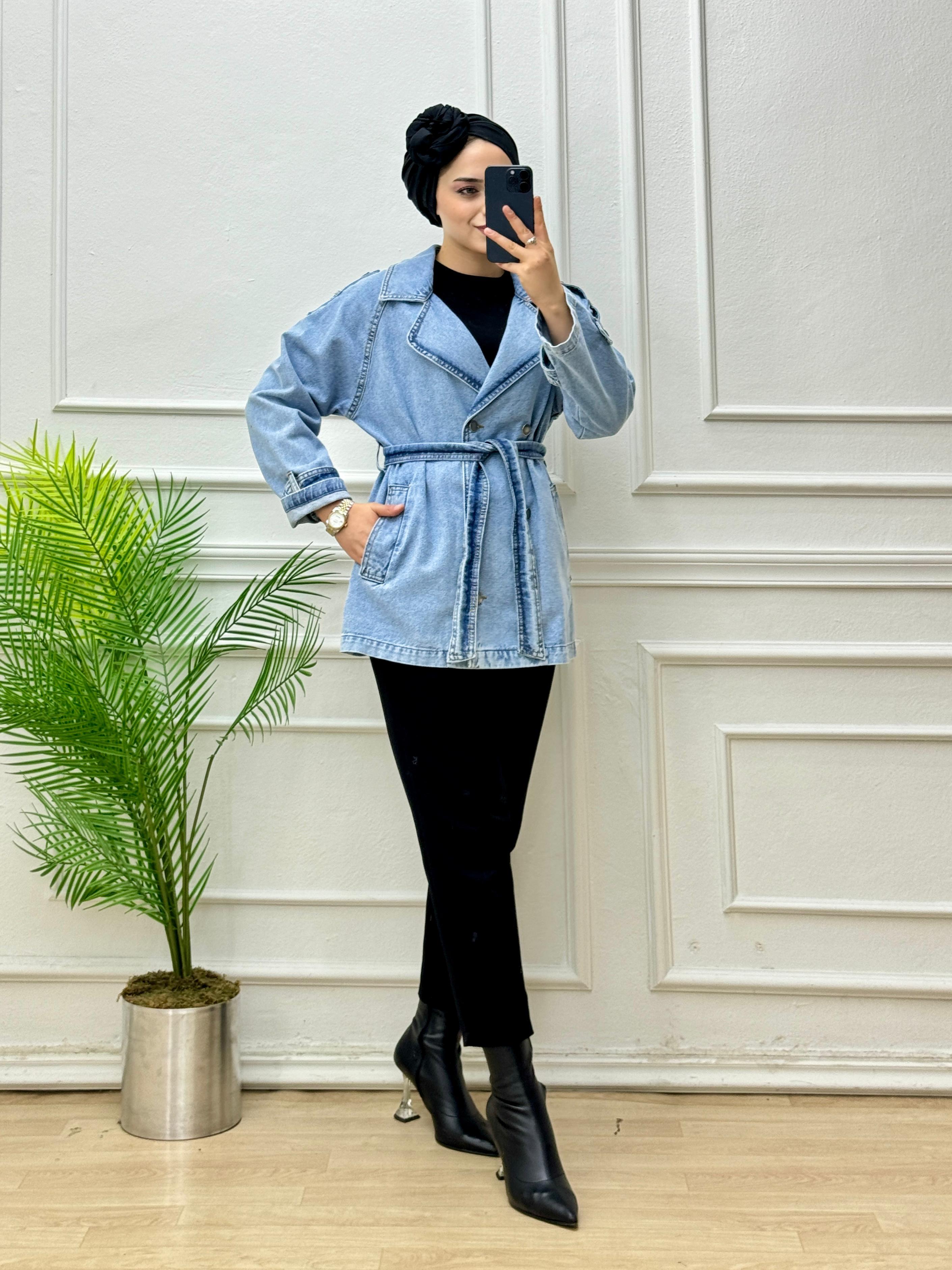 8632-Denim Ceket-Mavi