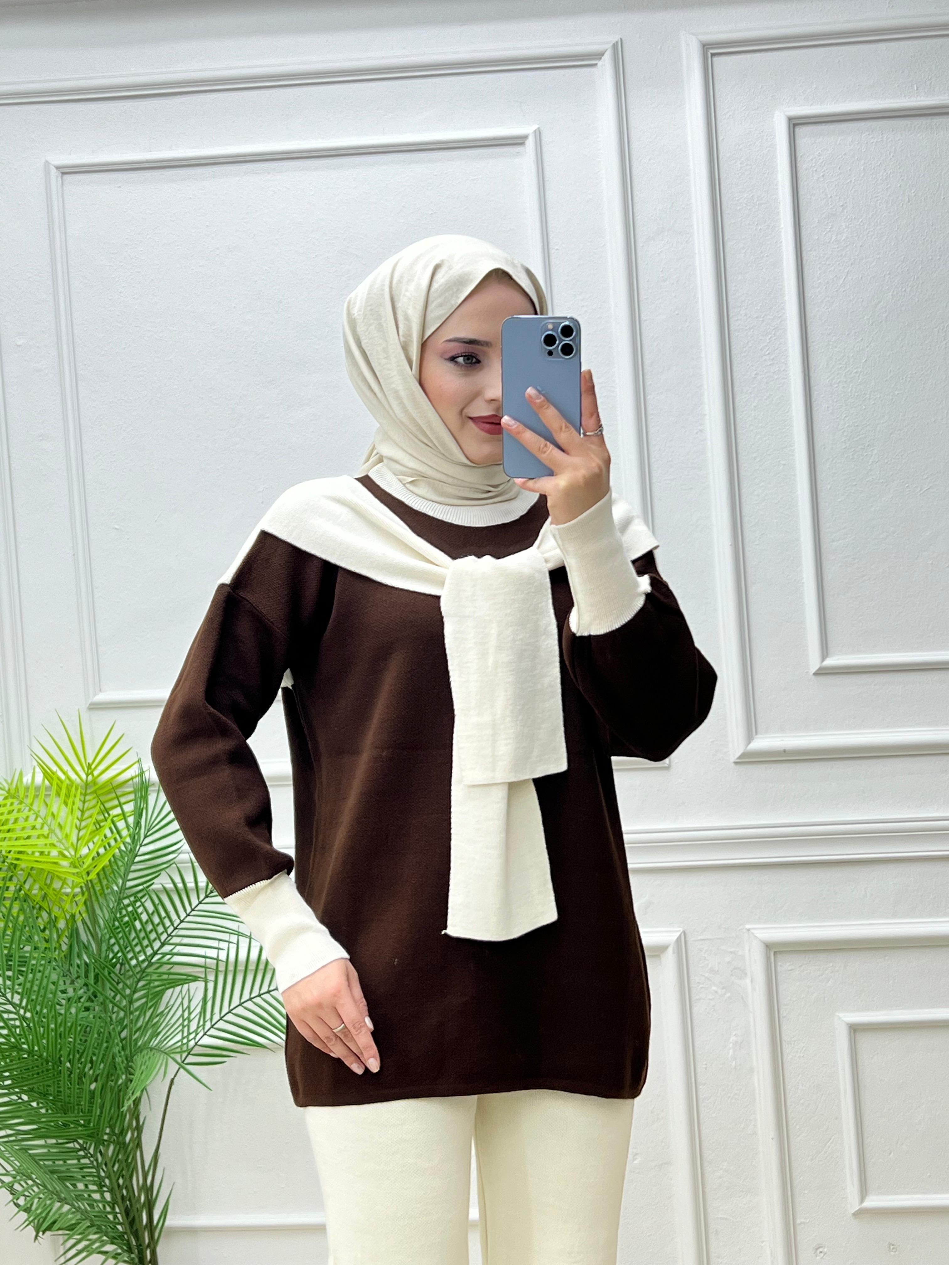 9532-Selin Triko Takım-Beyaz