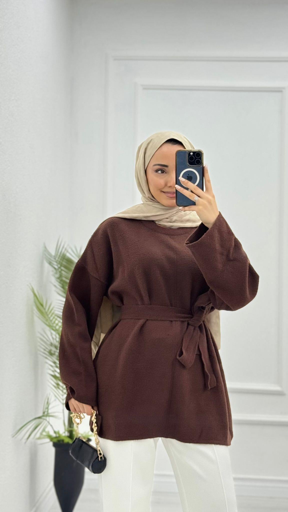 Dx0585-Asya Tunik-Koyu Kahverengi