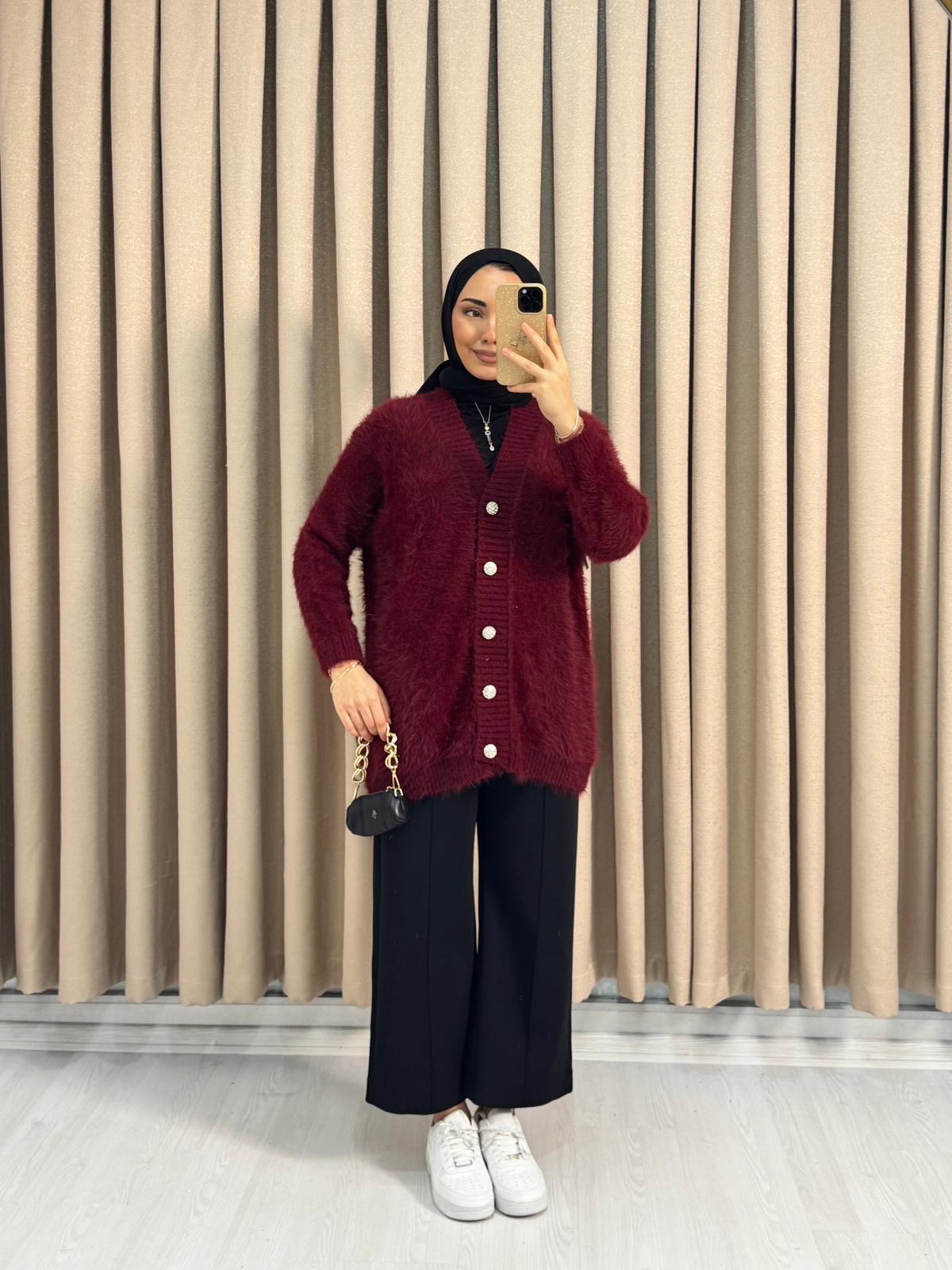 Dx0799-Tüylü Hırka-Bordo