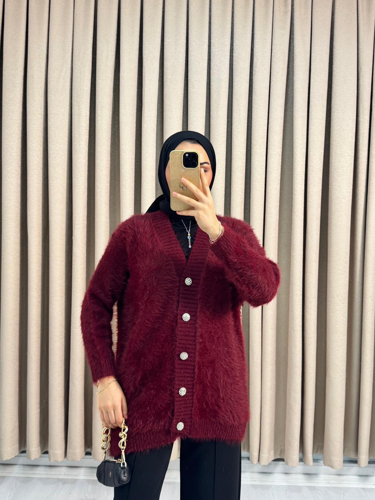 Dx0799-Tüylü Hırka-Bordo