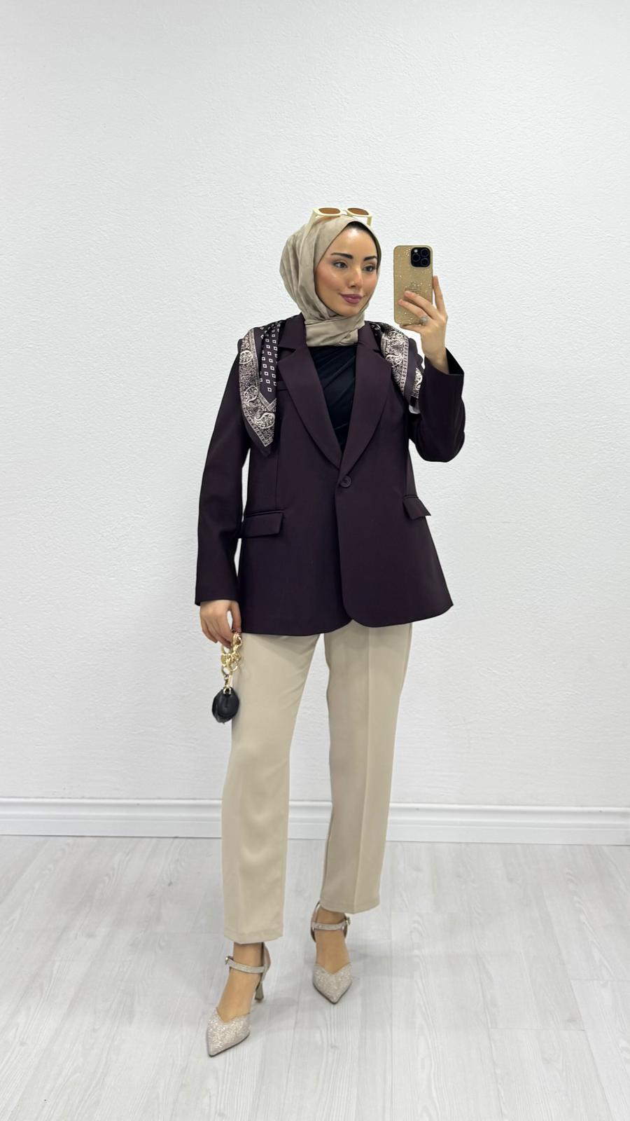 Dx2126-Şal Aksesuarlı Ceket-Mürdüm