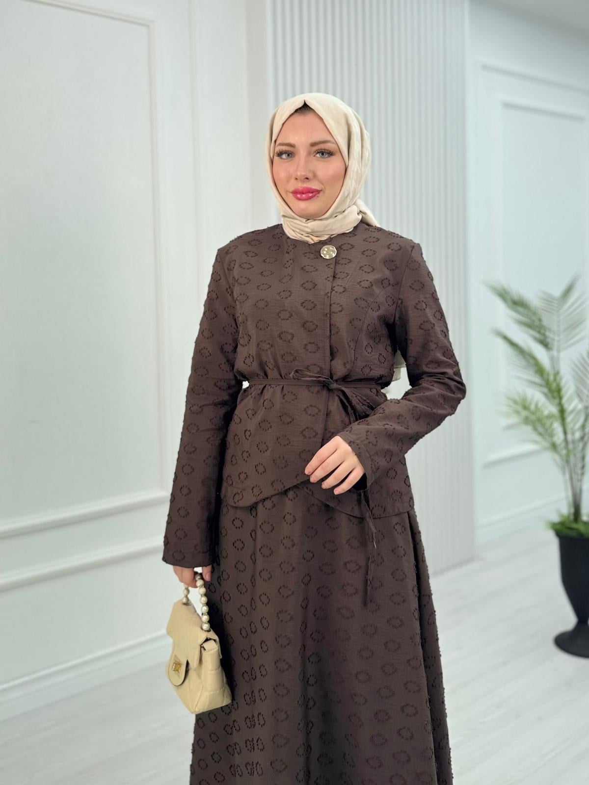 Fd3431-Kayra Etekli Takım-Kahverengi