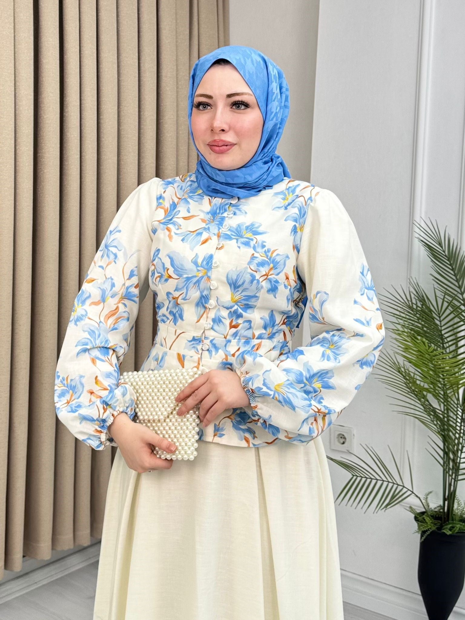 Hx4465-Lavinya Keten Takım-Mavi