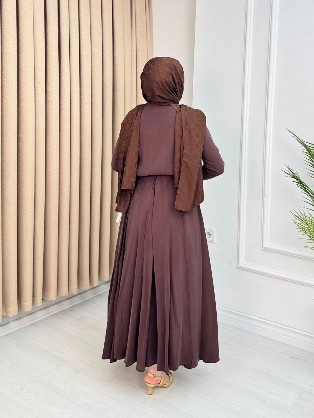 Jx4468-Alya Vual Etekli Takım-Kahverengi