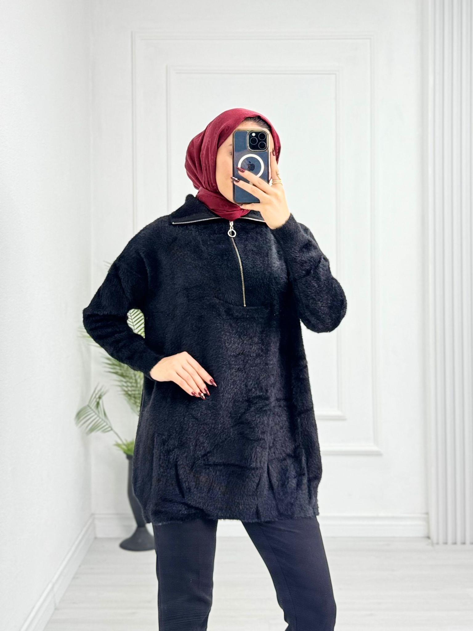 Jx5066-Peluş Kazak-Siyah