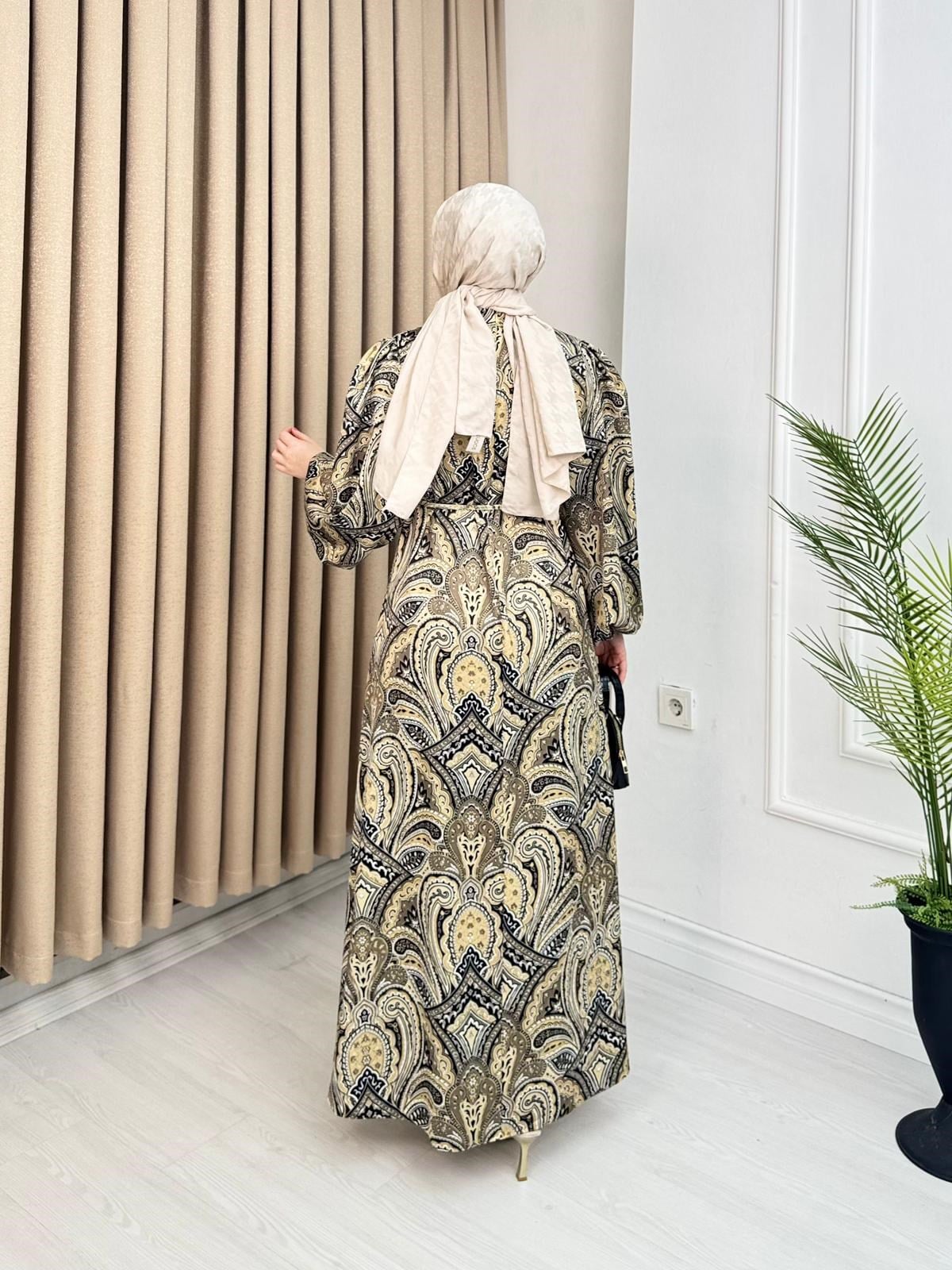 Lw2567-Kayra İpek Saten Elbise-Koyu Yeşil