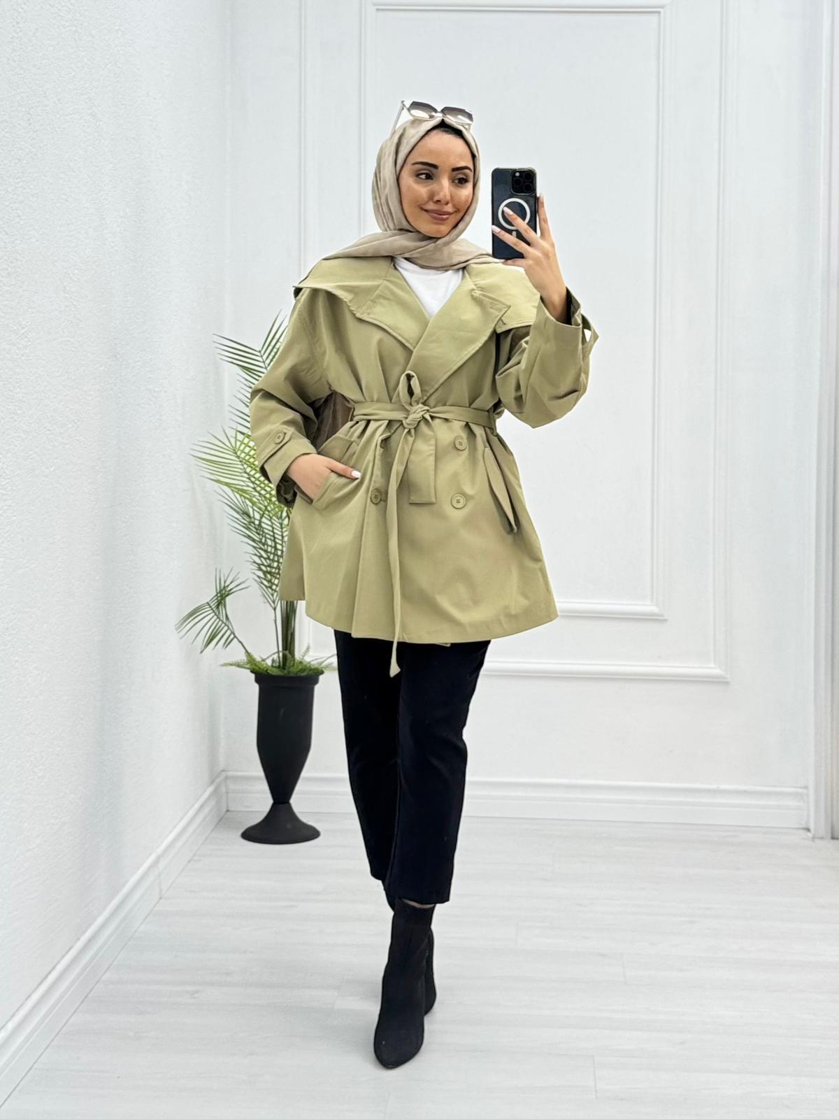 Lx1195-Mevsimlik Trençkot-Yeşil