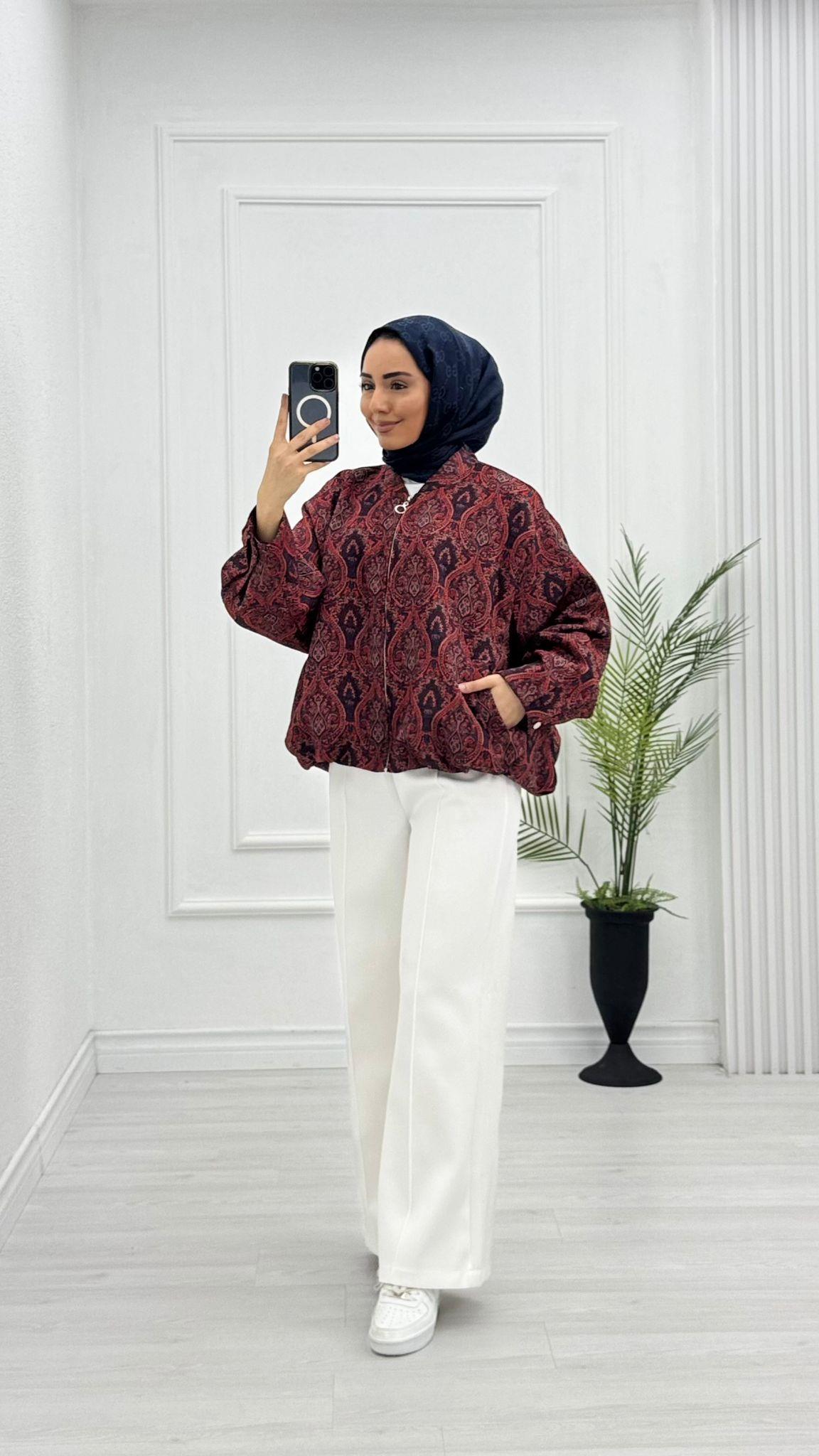 Lx2033-Etnik Desen Ceket-Bordo