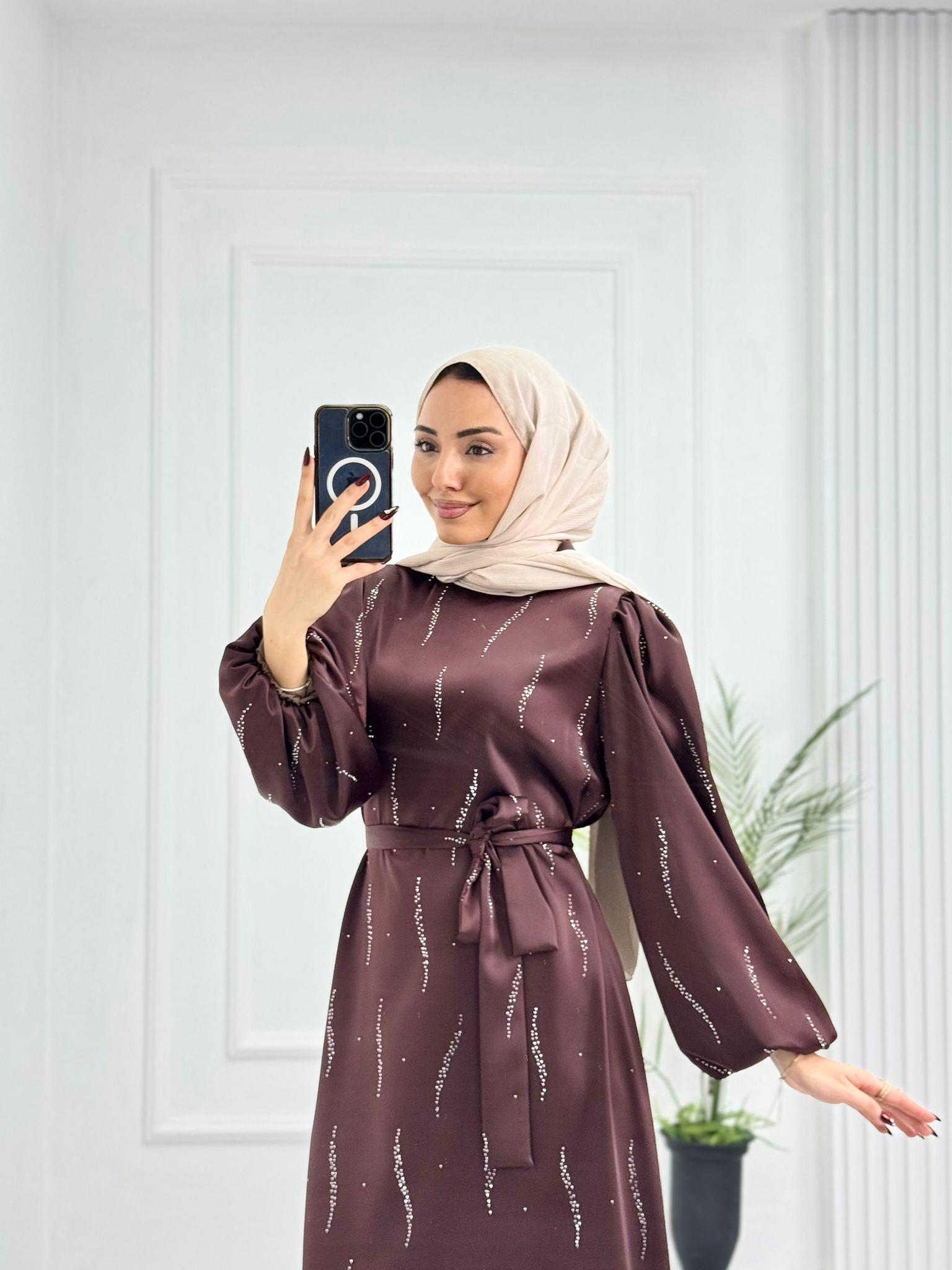 Lx3334-Eftelya Abiye-Kahverengi