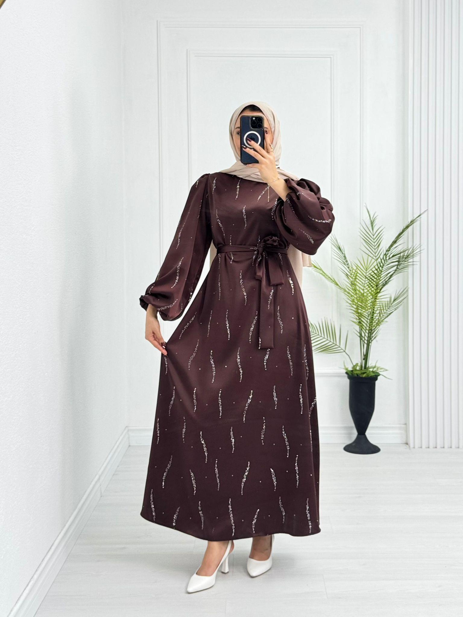 Lx3334-Eftelya Abiye-Kahverengi