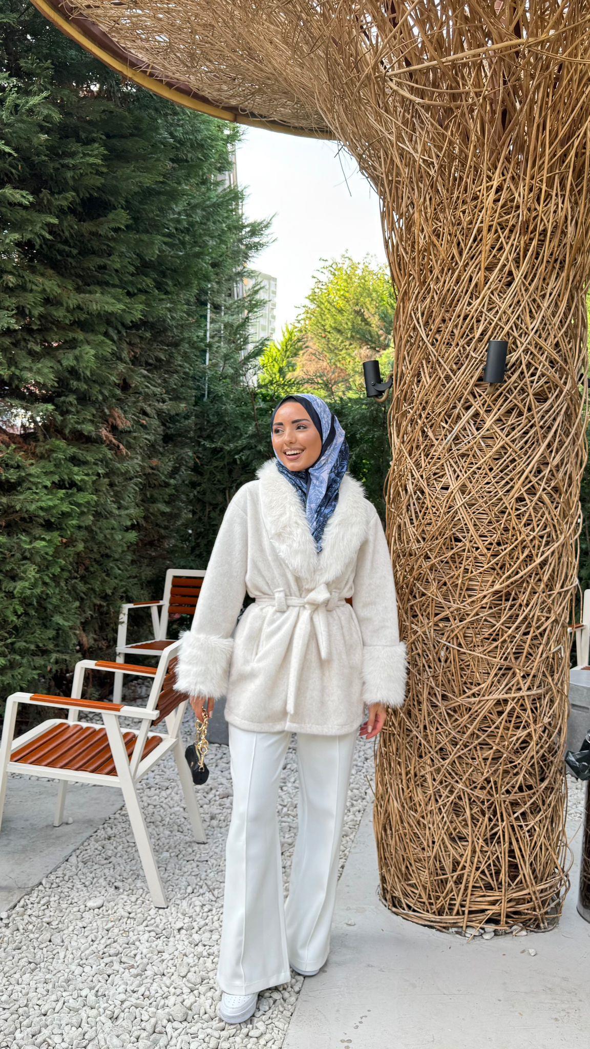 Mx0144-Elegant Kürk Kaban-Krem