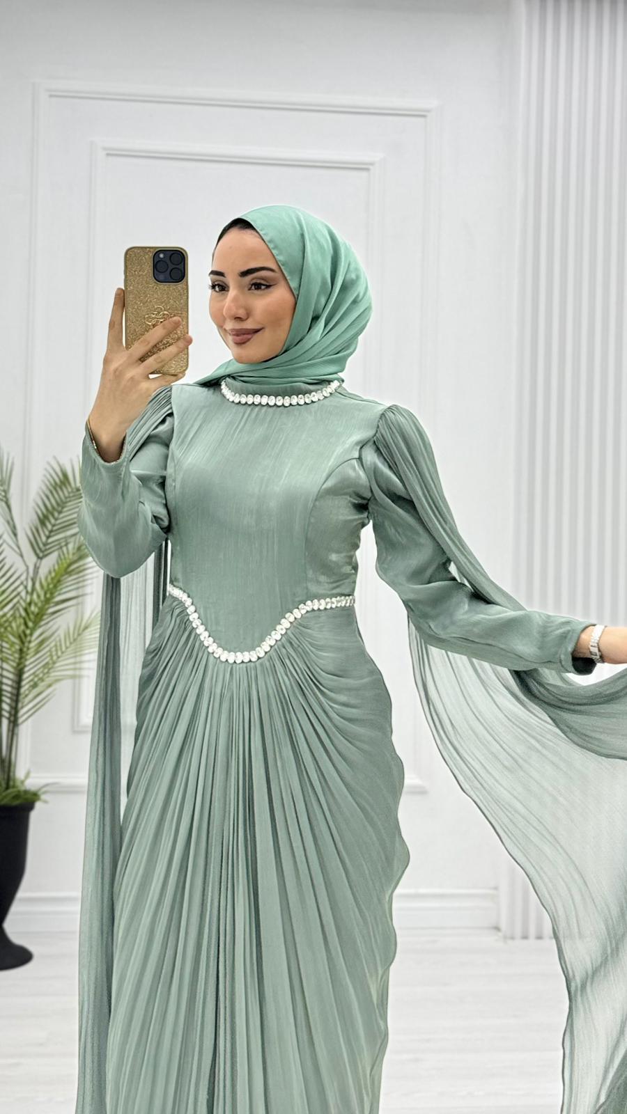 Mx3842-Hüma Abiye-Mint Yeşili