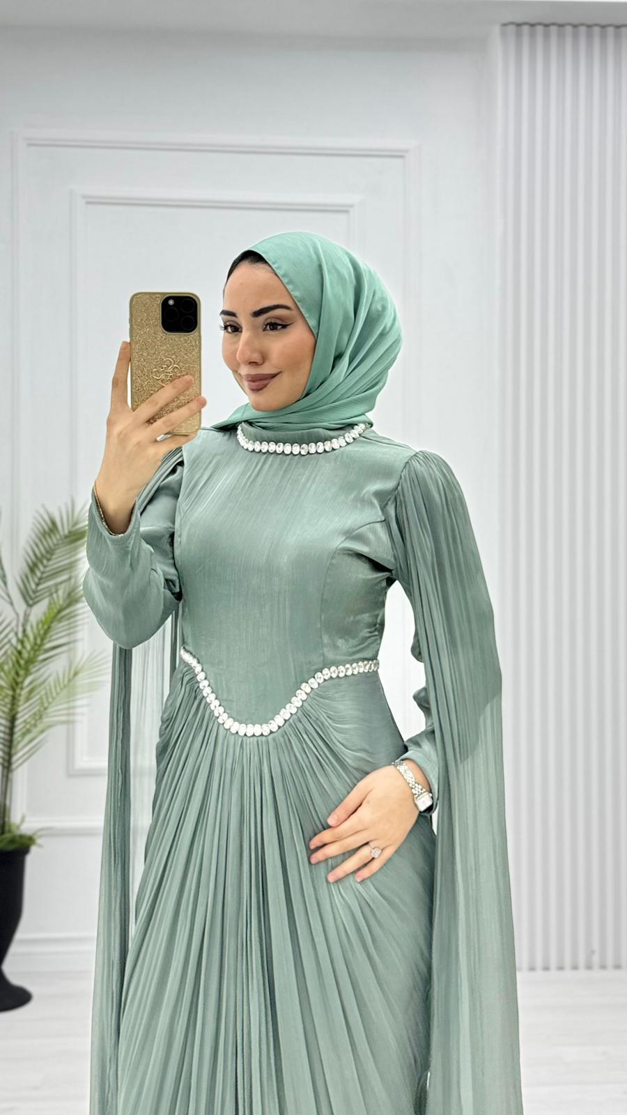 Mx3842-Hüma Abiye-Mint Yeşili
