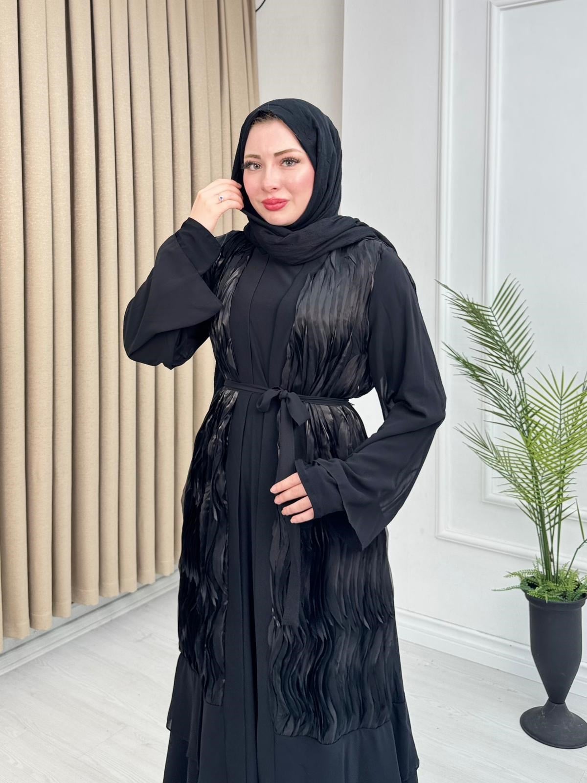 Px5300-İç Elbiseli Abaya-Siyah